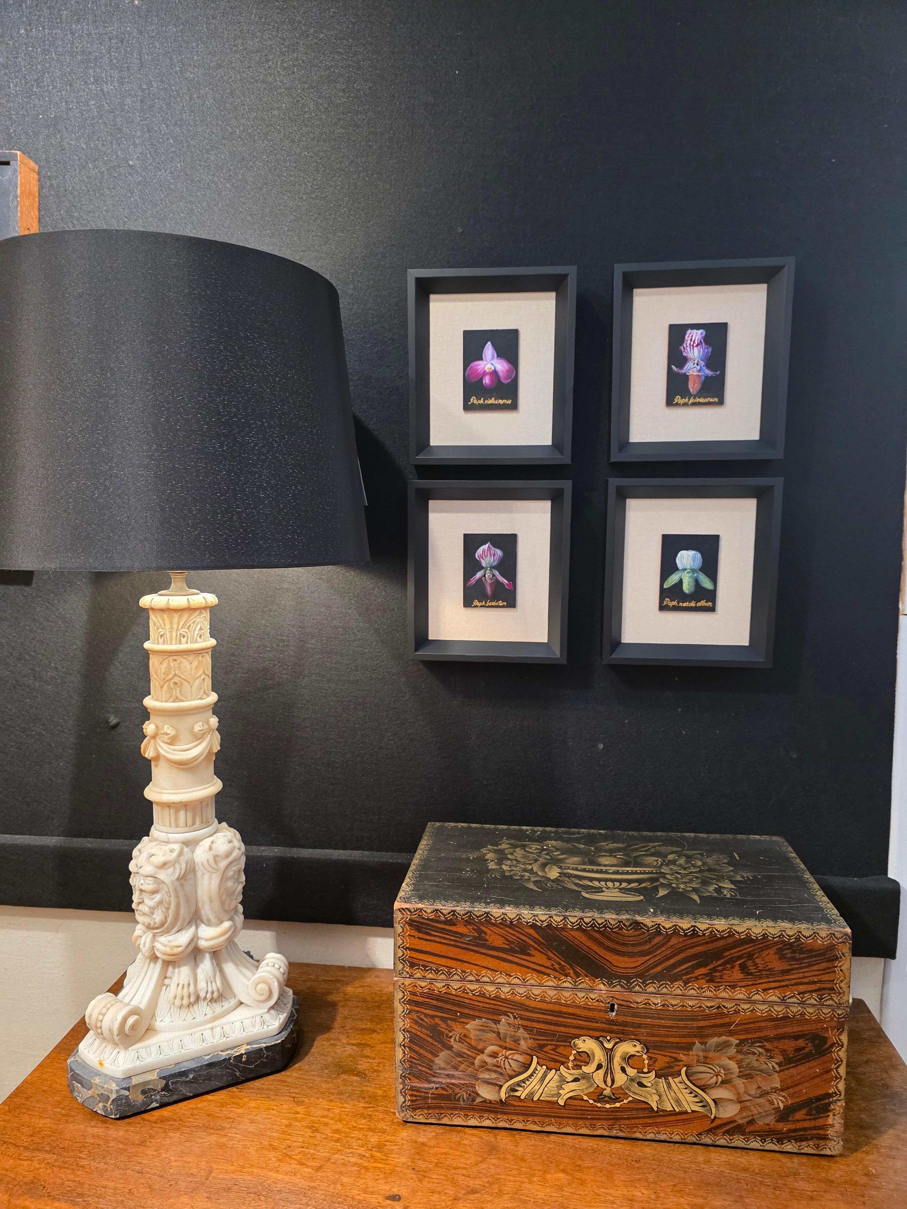 Botanische Orchidee Ei Tempera auf Karton Amerikanischer Künstler (Farbe) im Angebot