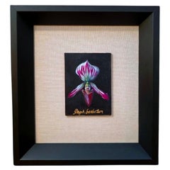 Orchidée botanique Œuf Tempera sur panneau Artiste américain