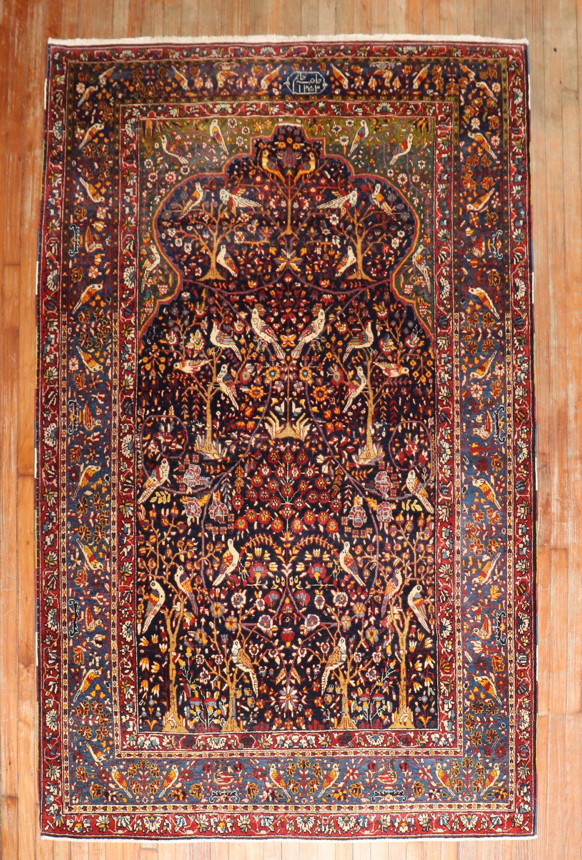 An early 20th Century Persian Persian Bakhtiari Pictorial signed Prayer rug. Light enough to use as a wall piece as well

Measures: 5'5'' x 8'2''.

 