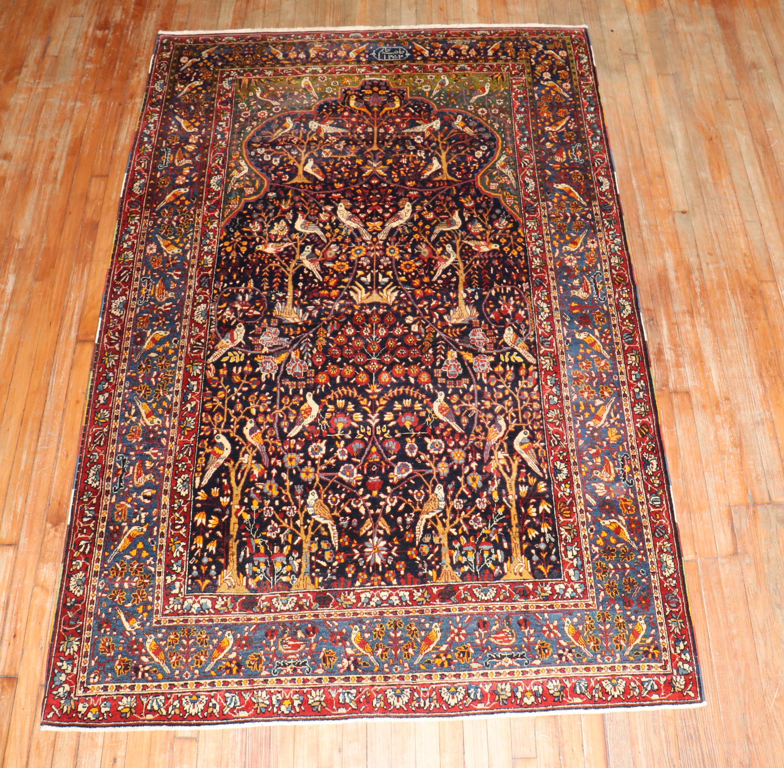 Folk Art Botanical Persian Pictorial Rug For Sale