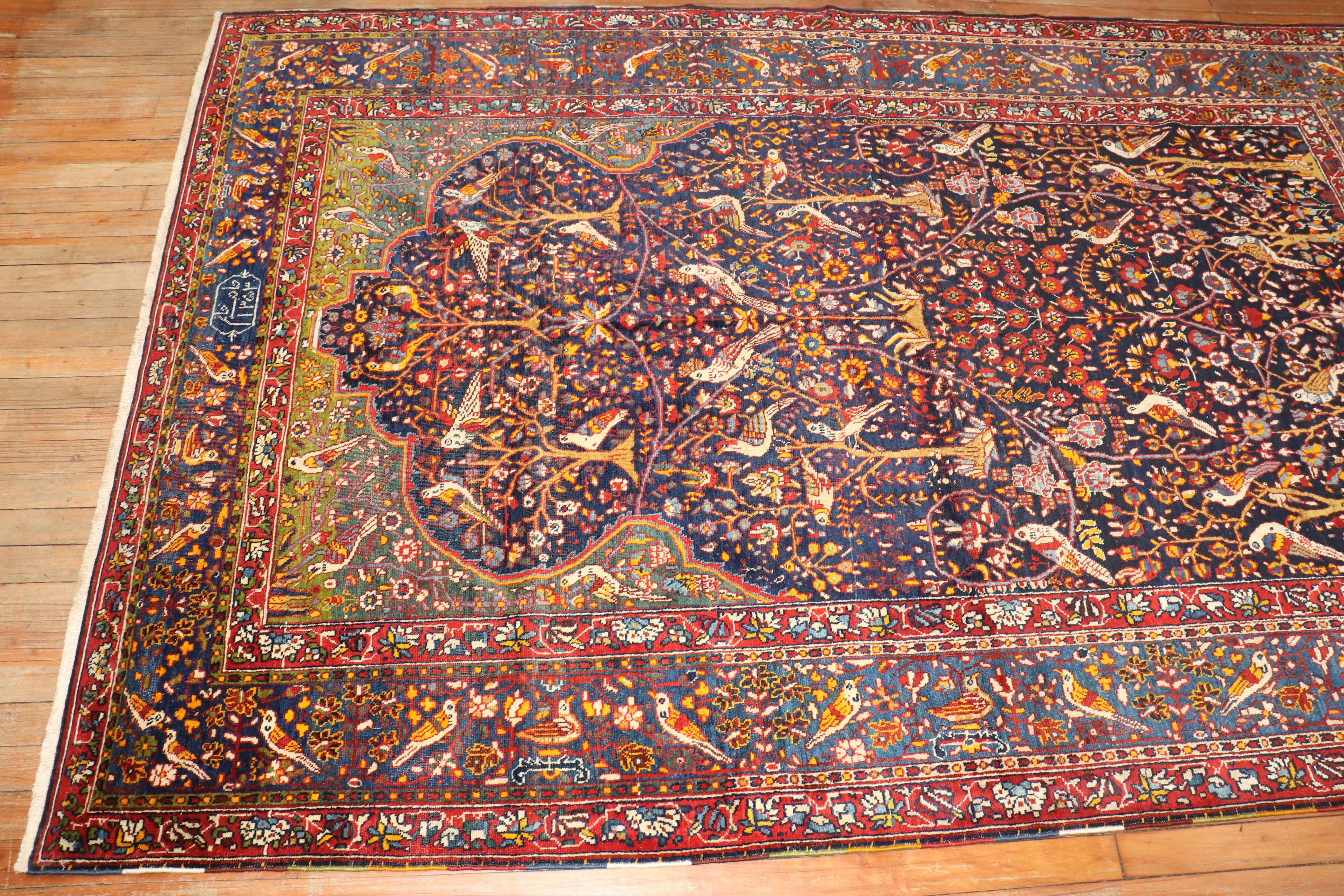 20th Century Botanical Persian Pictorial Rug For Sale