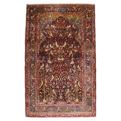 Antique Botanical Persian Pictorial Rug