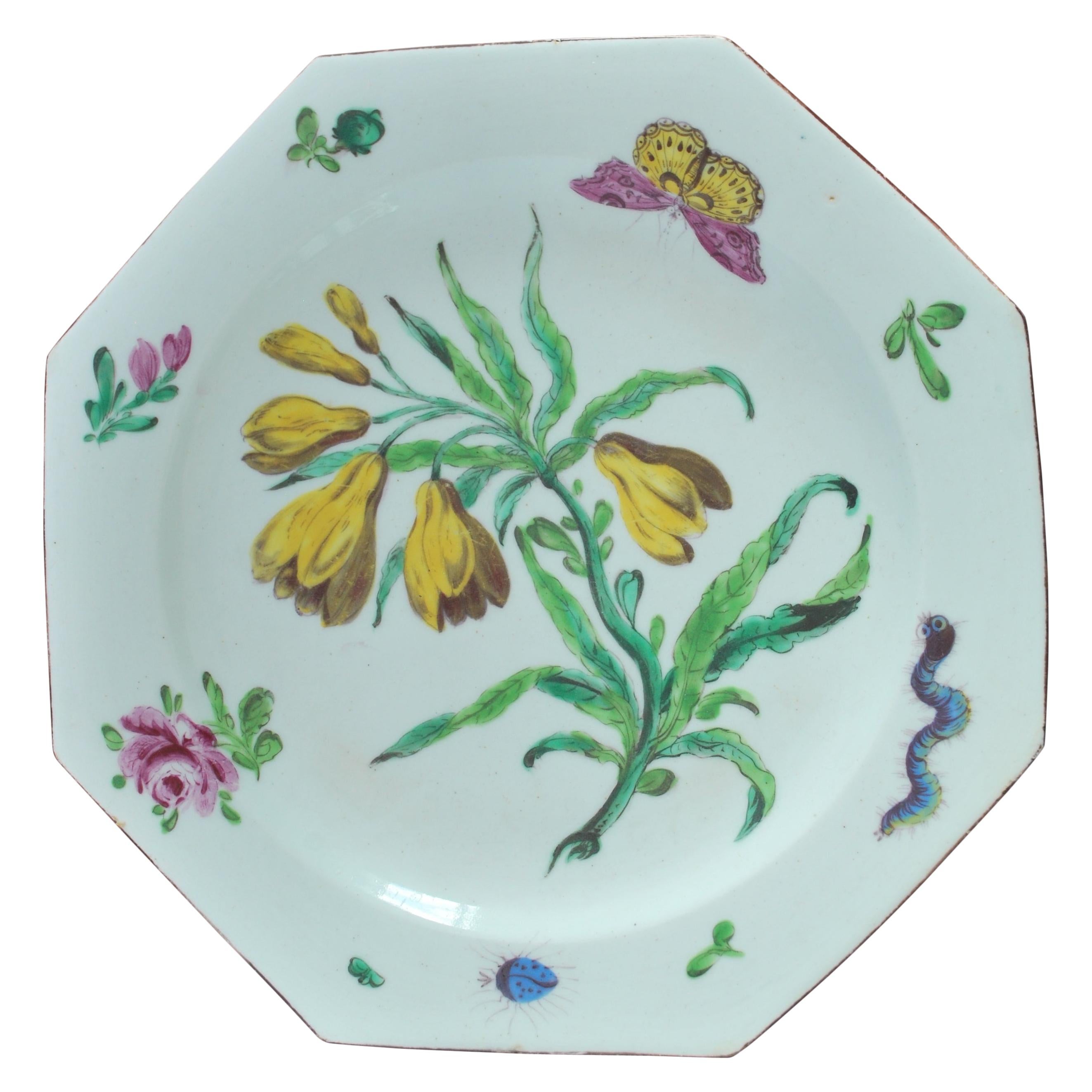 Botanical Plate, Bow Porcelain Factory, circa 1755 For Sale