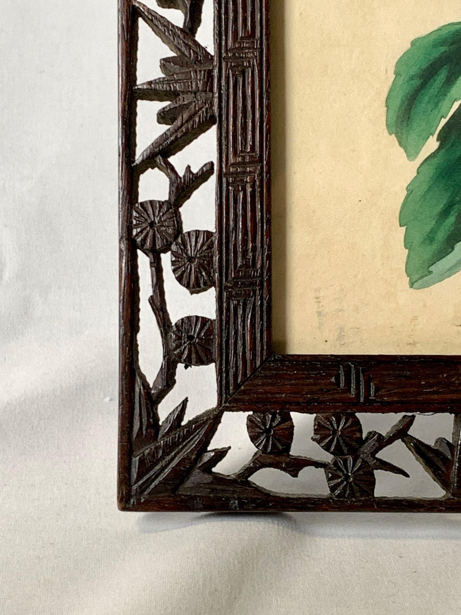 Paper Botanical Print of Dahlia Original Victorian Chinoiserie Lacquered Wood Frame For Sale