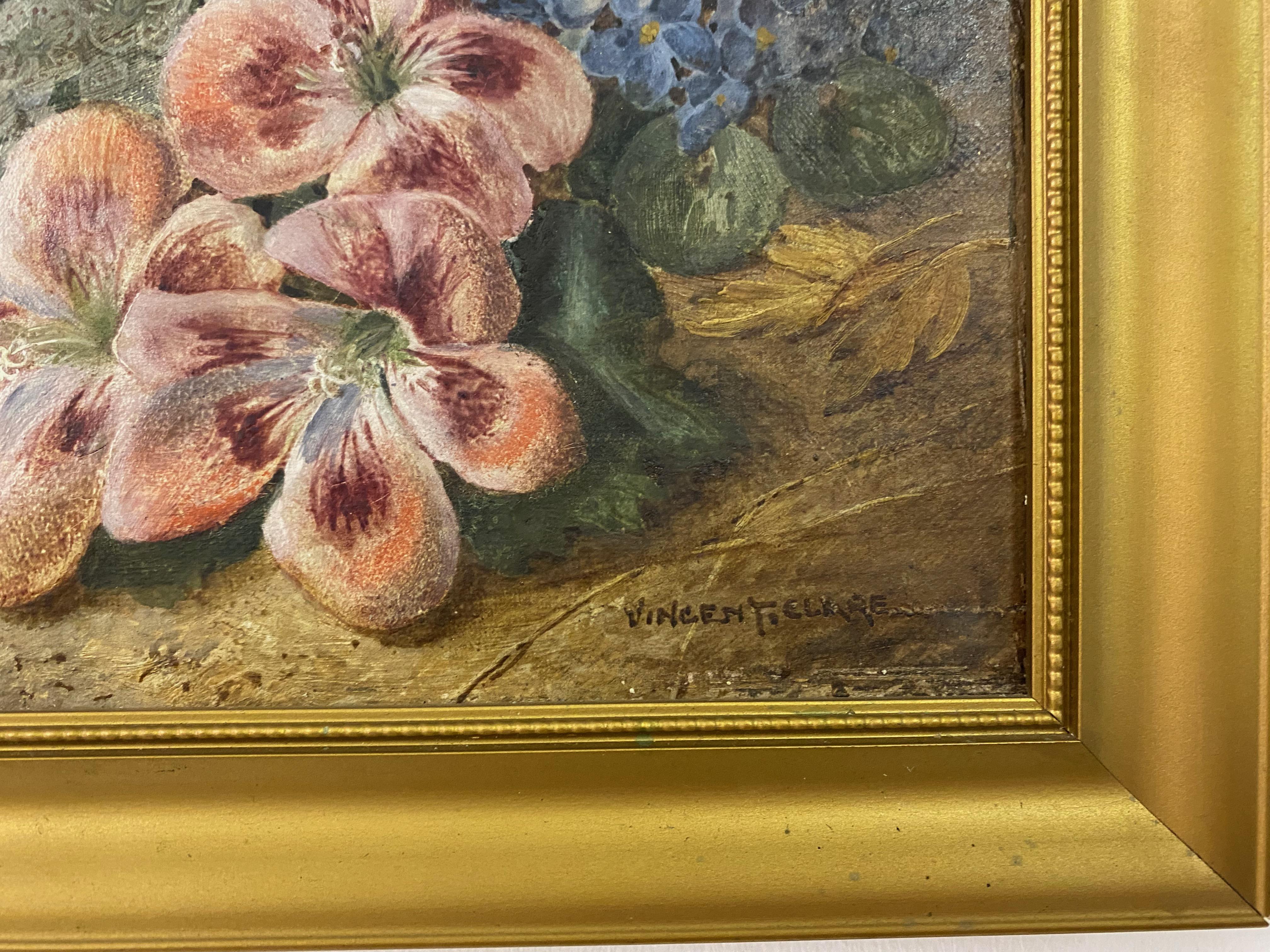 British Botanical Still Life Oil On Canvas By Vincent Clare For Sale