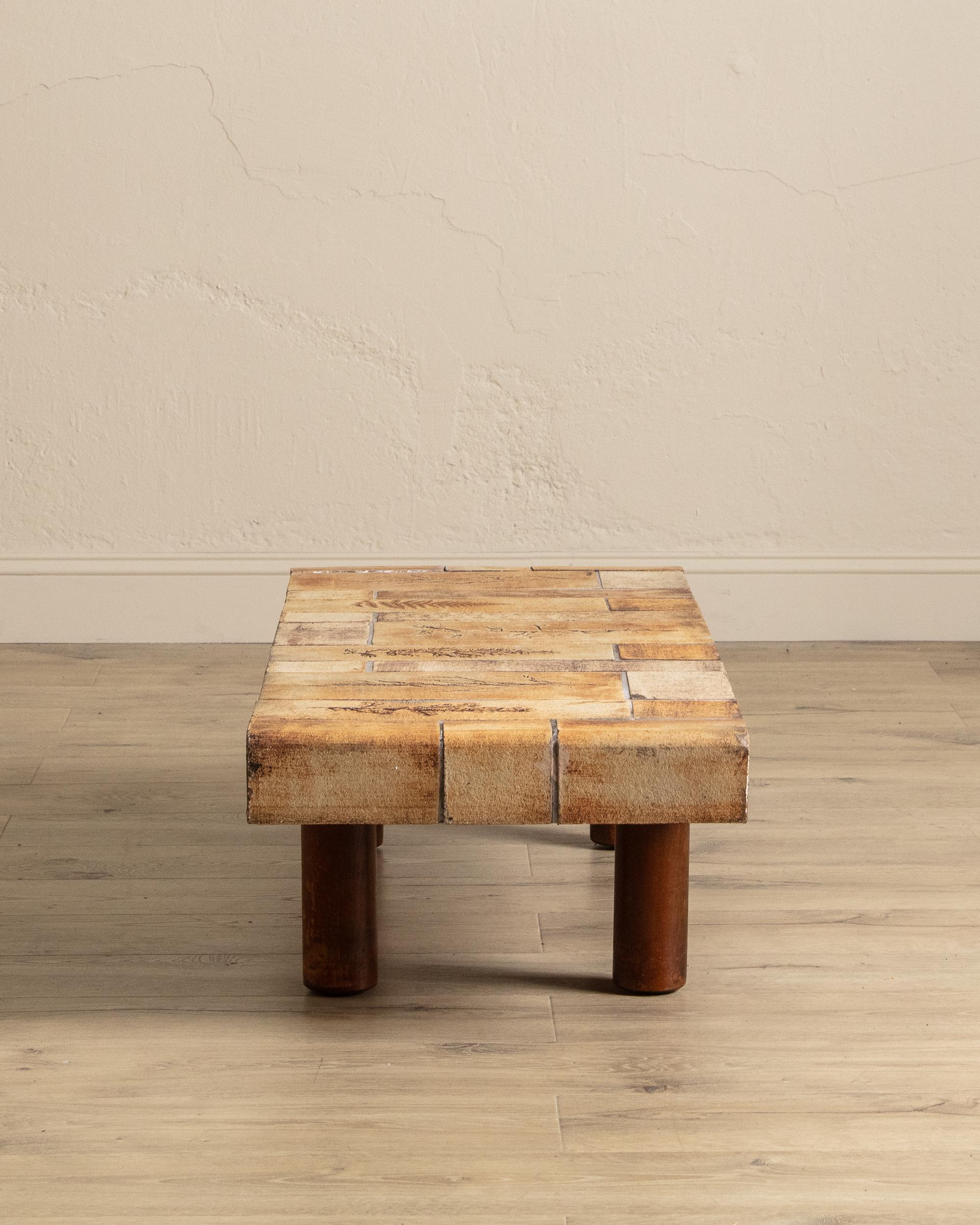 Mid-Century Modern Botanical Tile Top Waterfall Coffee Table by Roger Capron, France, 1965 For Sale