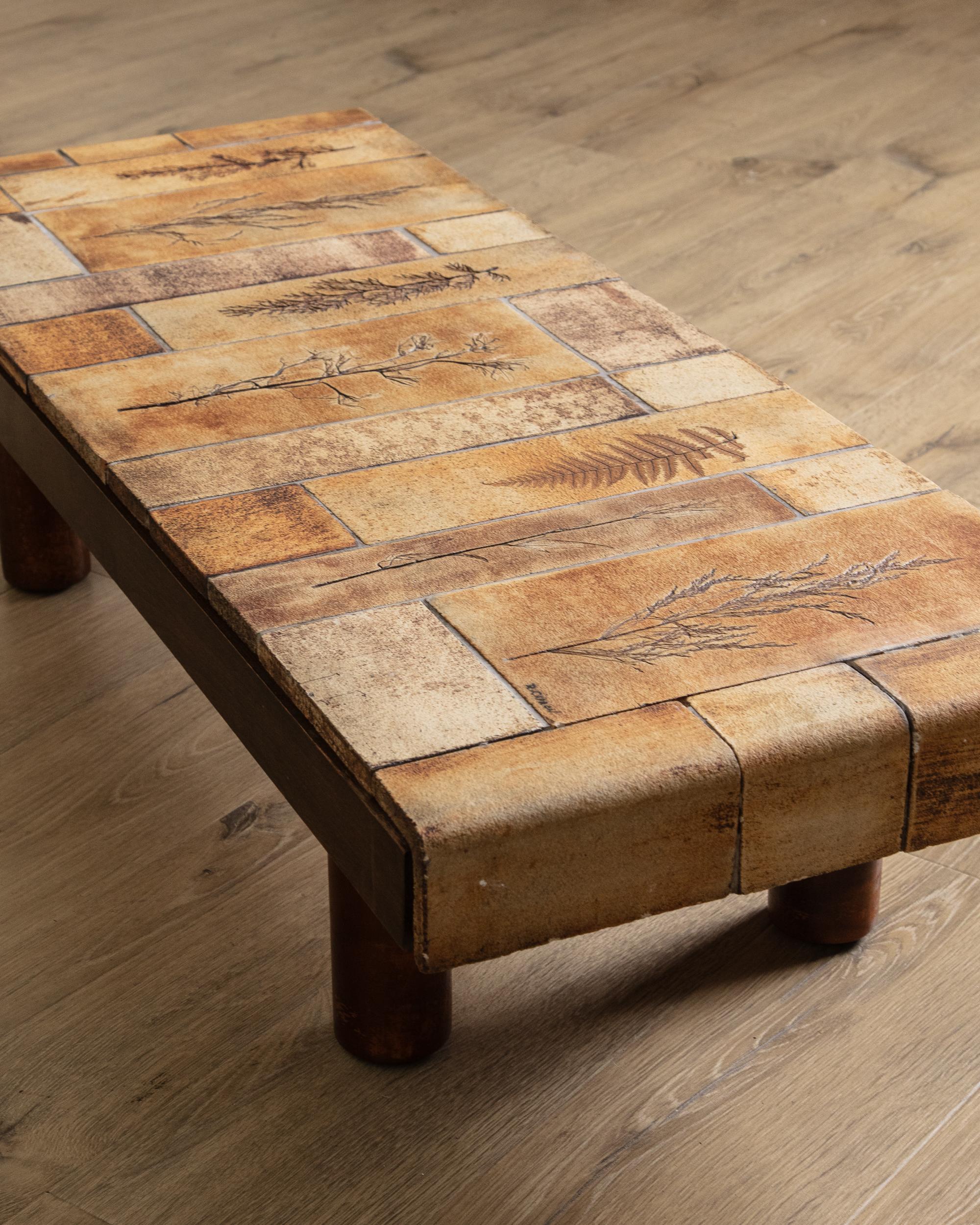 Botanical Tile Top Waterfall Coffee Table by Roger Capron, France, 1965 In Good Condition For Sale In Los Angeles, CA