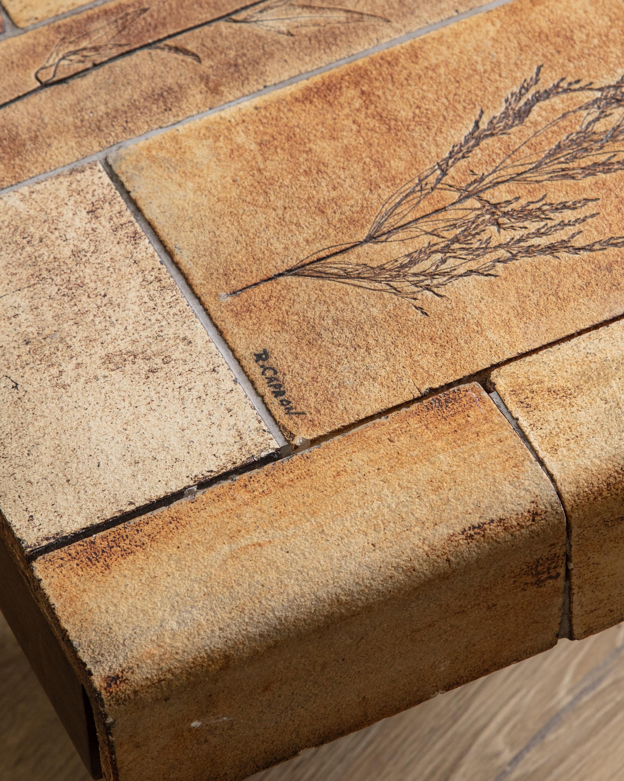 Mid-20th Century Botanical Tile Top Waterfall Coffee Table by Roger Capron, France, 1965 For Sale