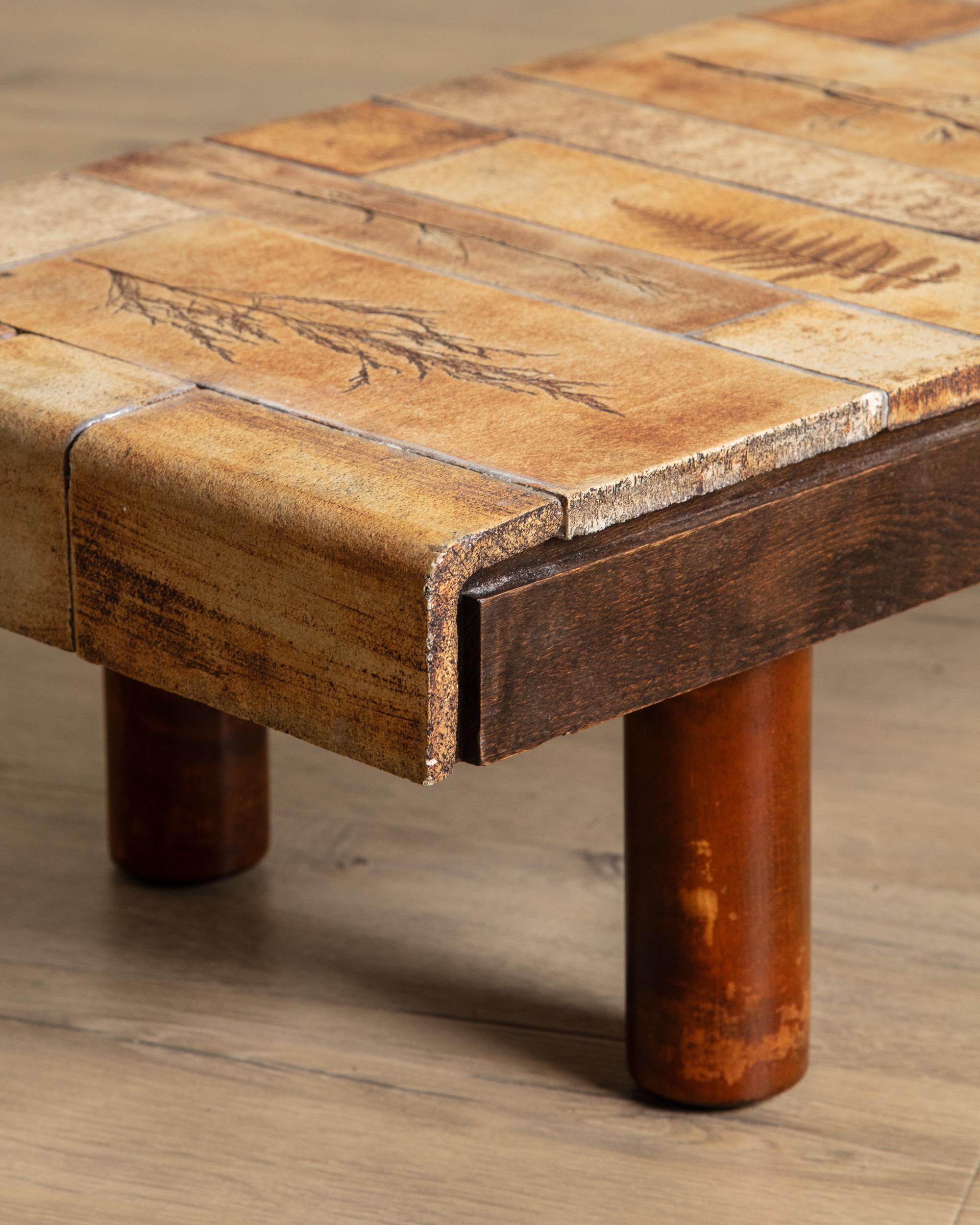 Botanical Tile Top Waterfall Coffee Table by Roger Capron, France, 1965 For Sale 2