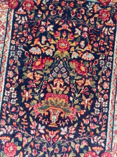 Botanical Tree of Life Kerman Lavar Antique Rug Mat, c. 1920's