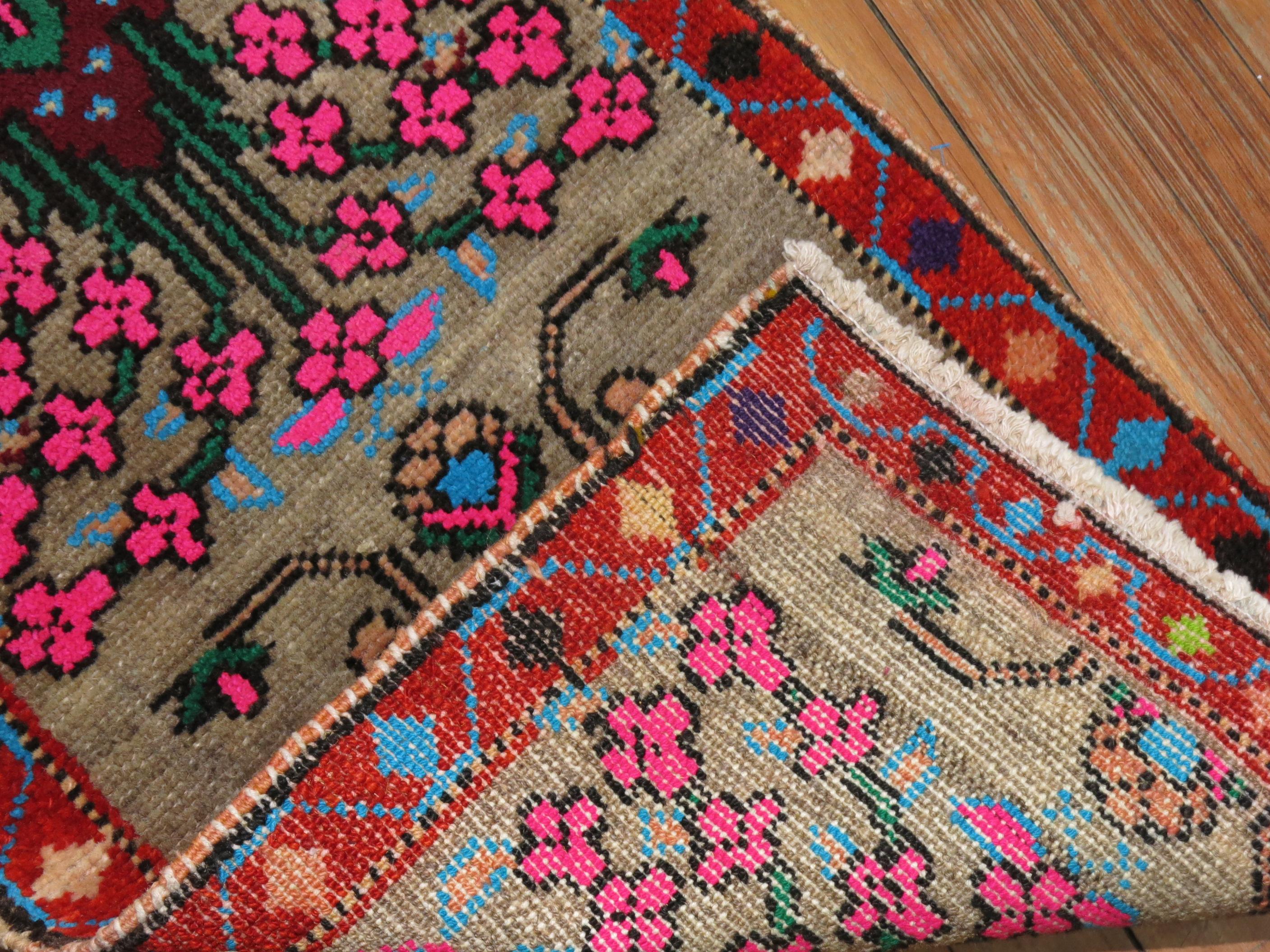 Bohemian Botanical Vintage Turkish Small Rug For Sale