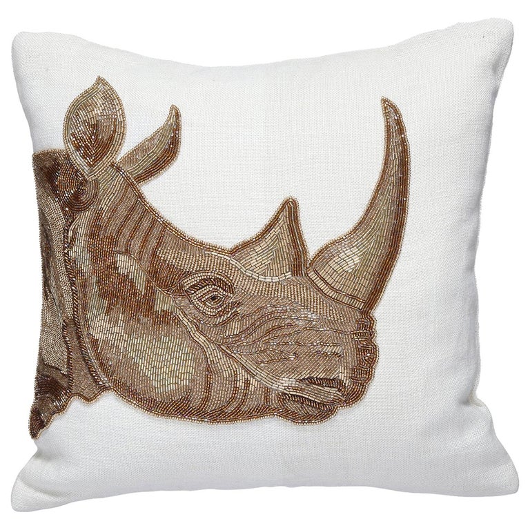 Botanist Beaded 'Rhino' Pillow For Sale