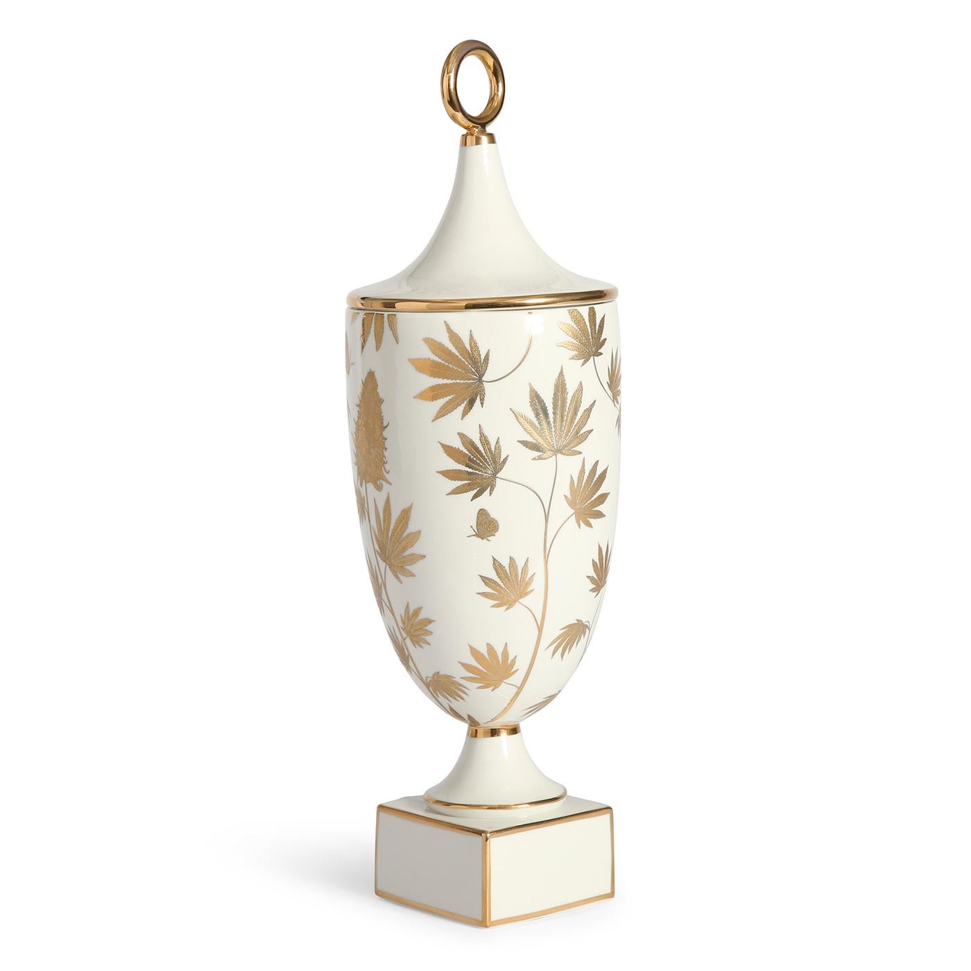 Bohemian Botanist 'Ganja' Gilded Porcelain Urn