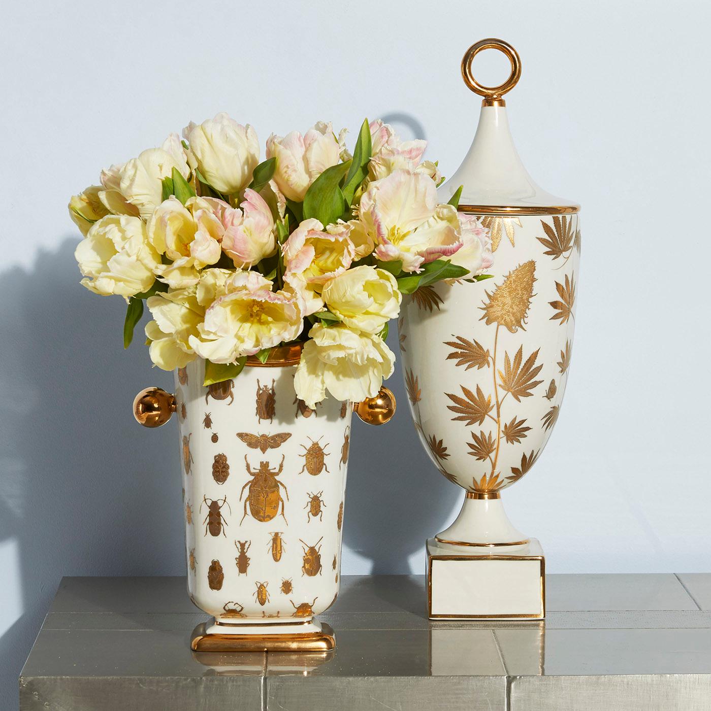 Bohemian Botanist 'Specimen' Gilded Porcelain Vase