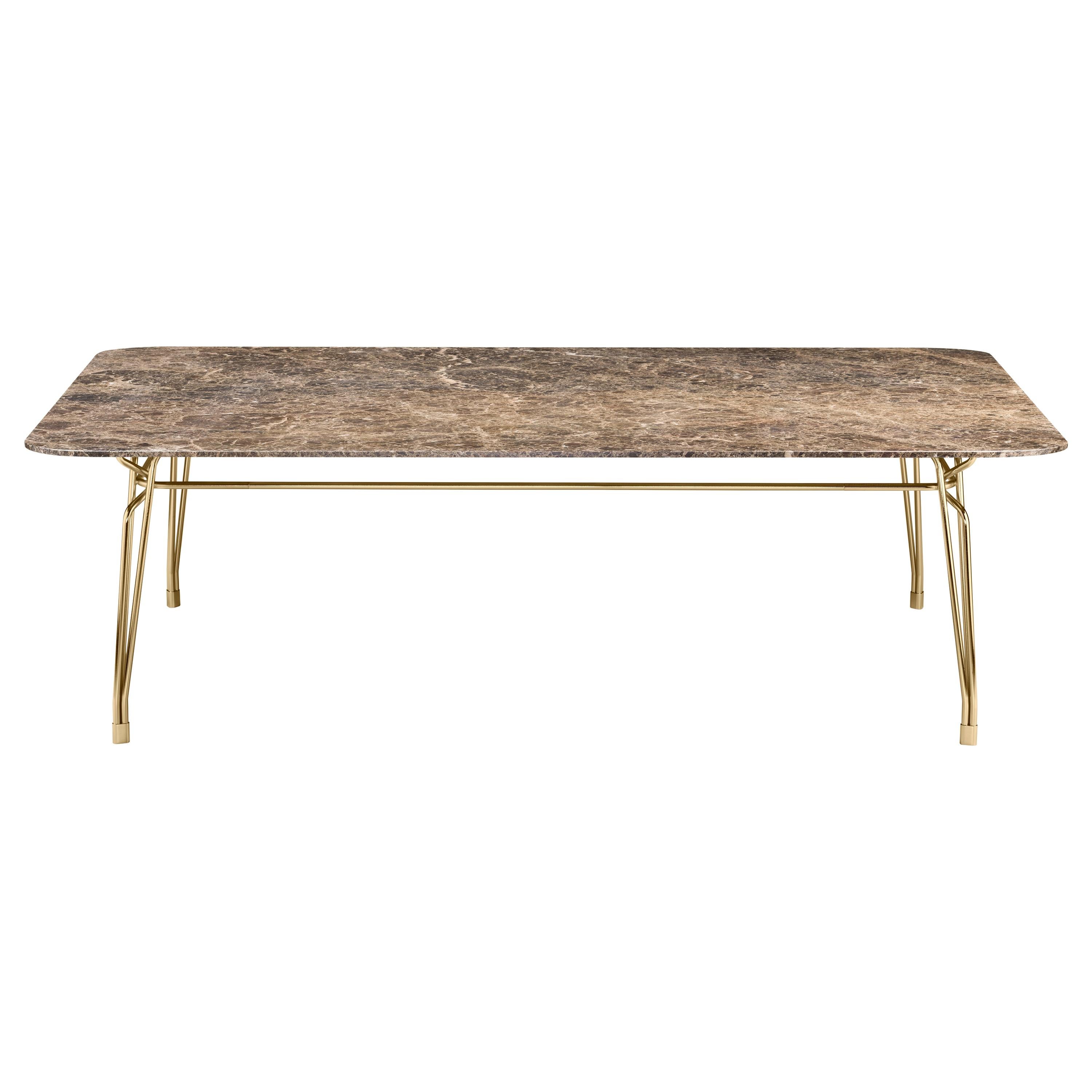 Botany Dining Table in Emperador Dark Marble Top with Polished Brass Legs