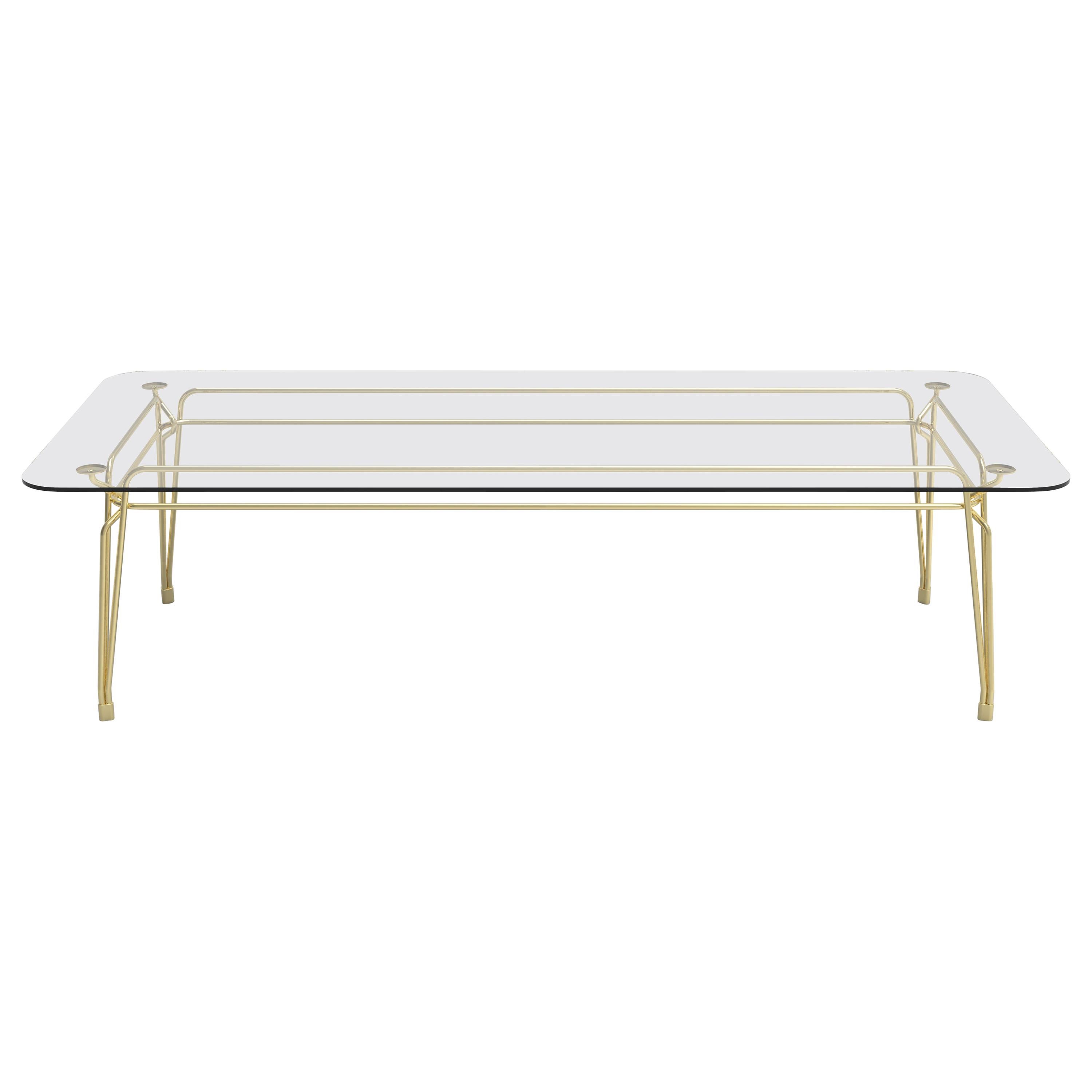Botany Dining Table in Glass Top with Polished Brass Legs