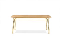 Botany Dining Table in Striped Oak Top with Polished Brass Legs