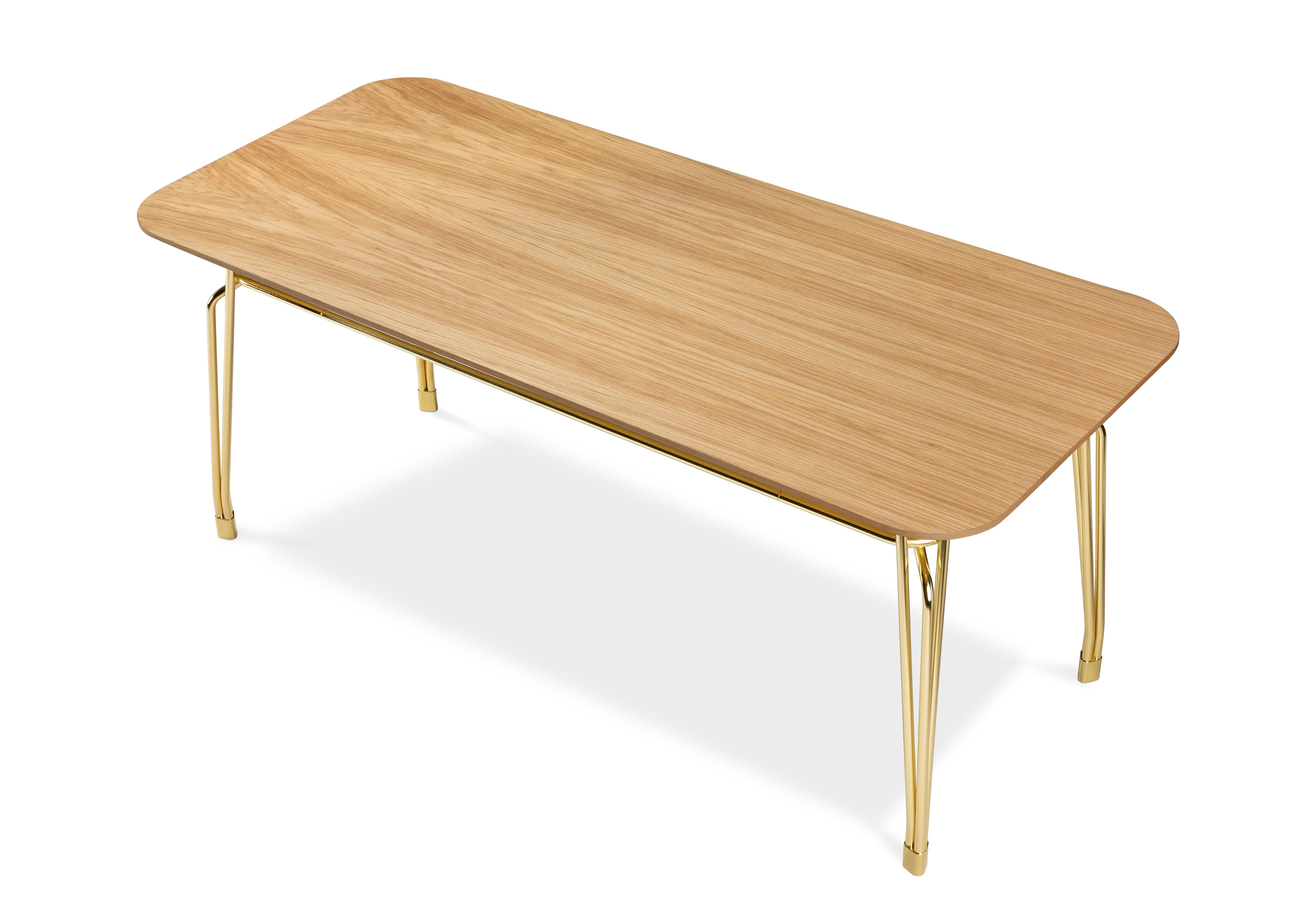 Italian Botany Dining Table in Striped Oak Top with Polished Brass Legs For Sale