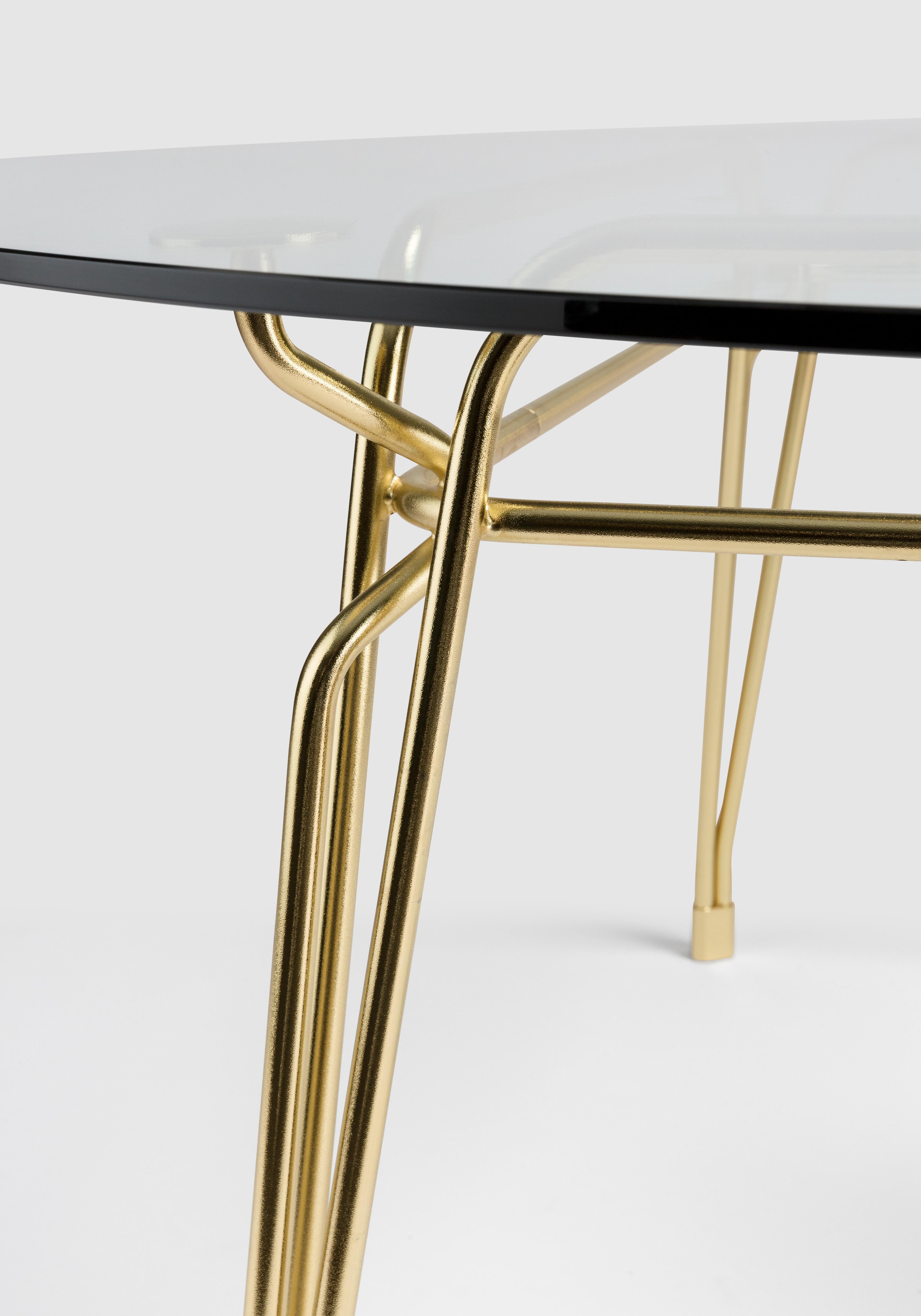 Botany Round Dining Table in Glass Top with Polished Brass Legs For Sale 4