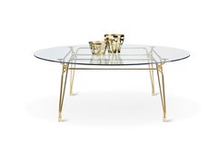 Botany Round Dining Table in Glass Top with Polished Brass Legs