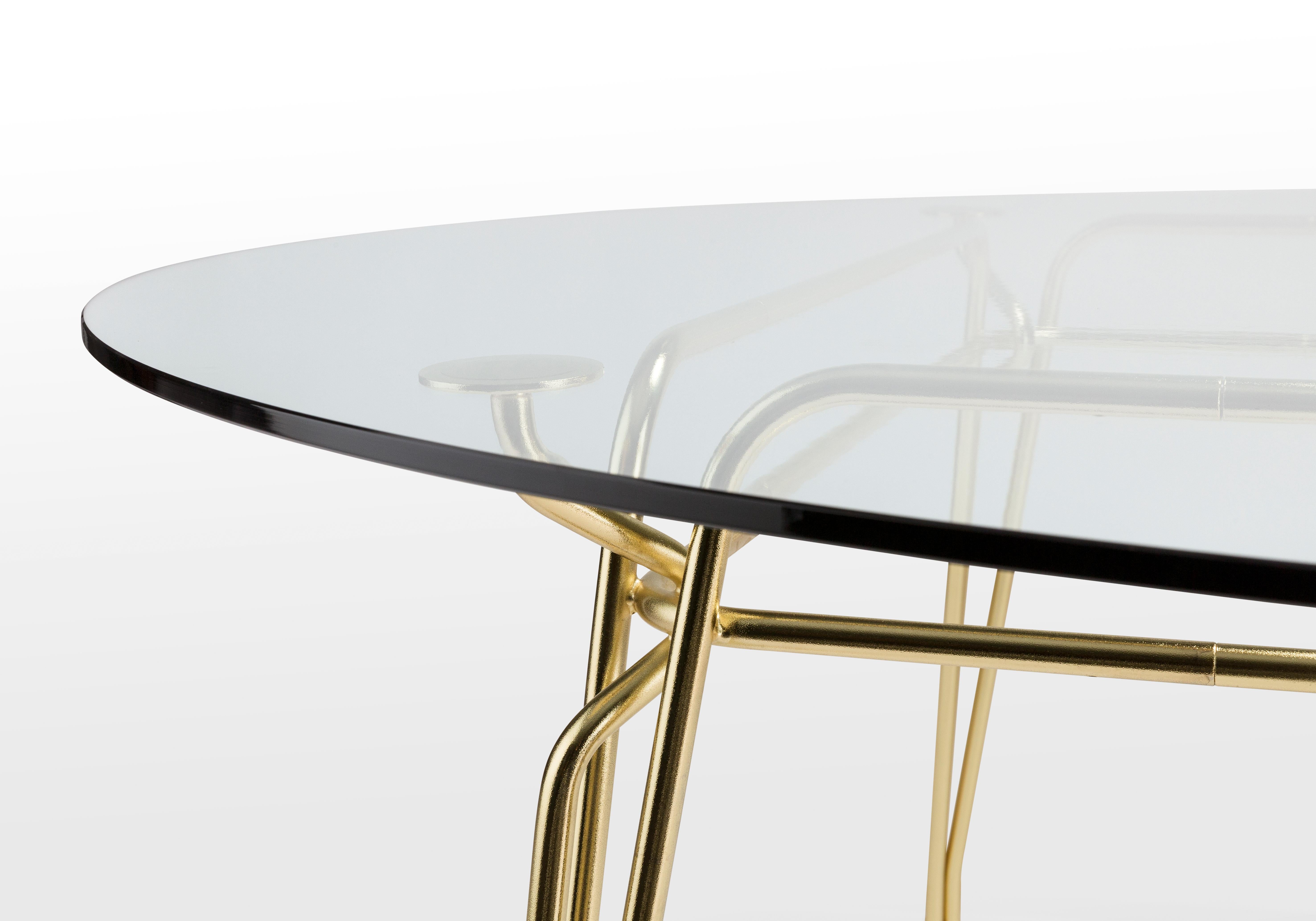 Botany Round Dining Table in Glass Top with Polished Brass Legs For Sale 2