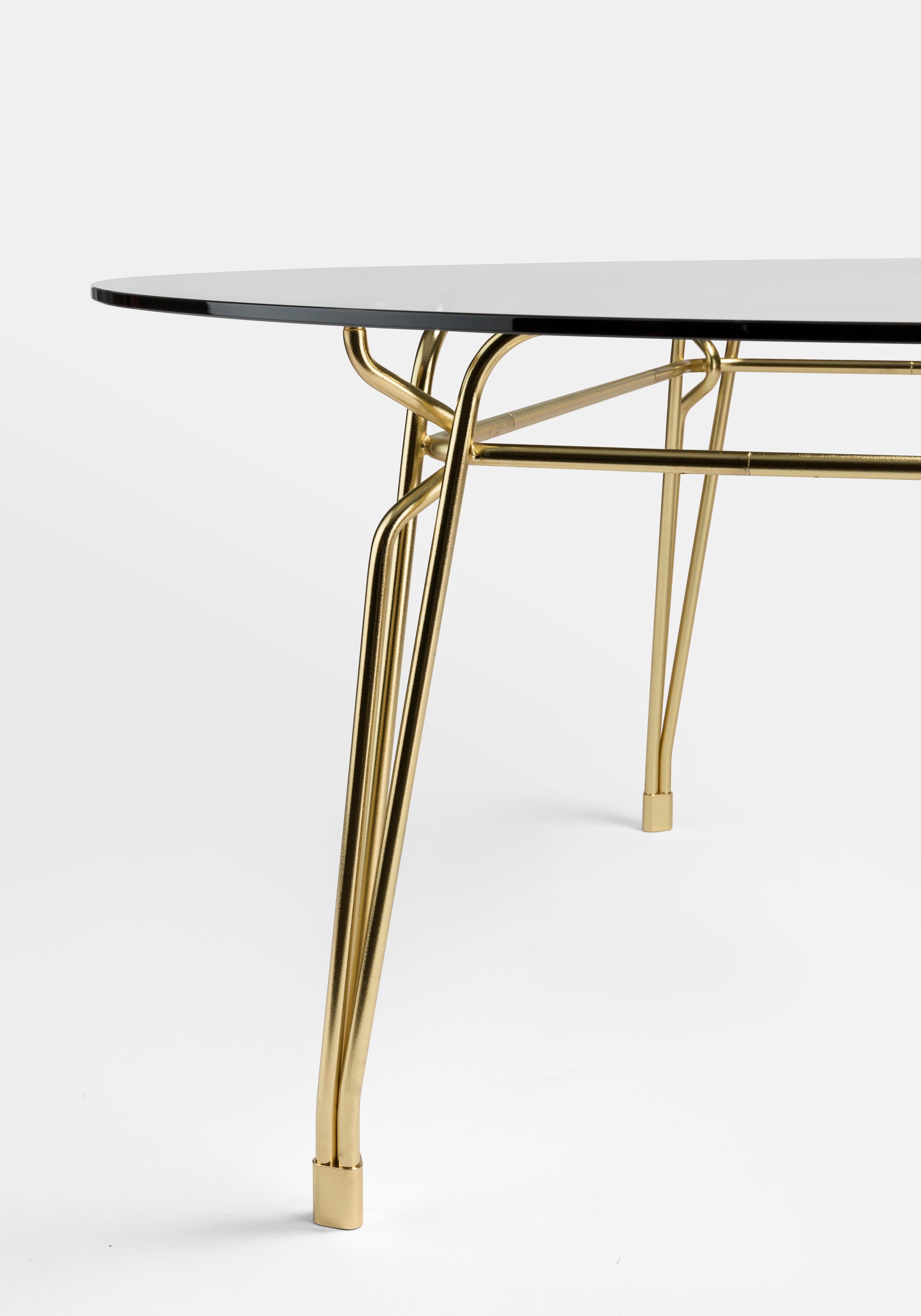 Botany Round Dining Table in Glass Top with Polished Brass Legs For Sale 3