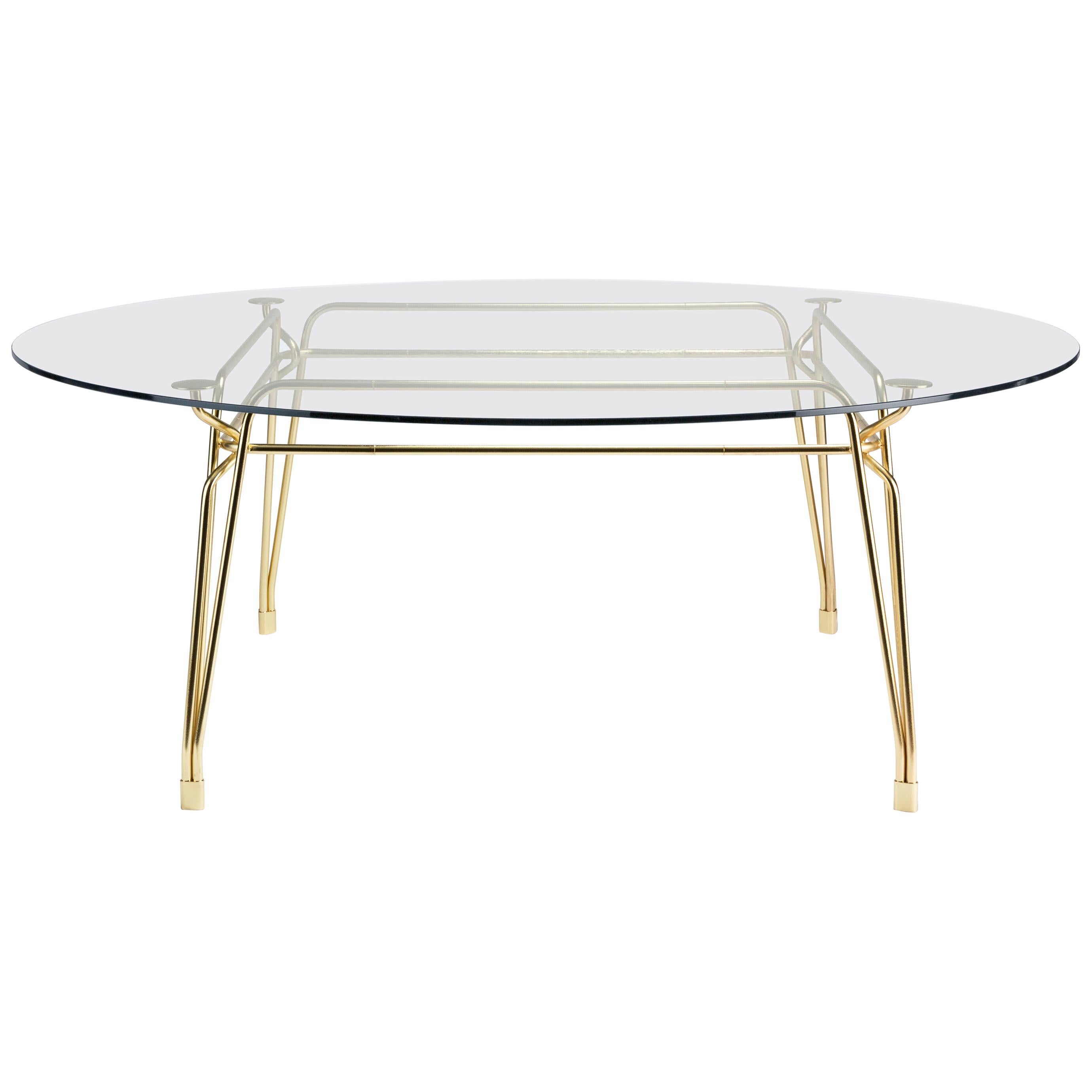 Botany Round Dining Table in Glass Top with Polished Brass Legs