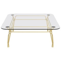 Botany Square Coffee Table in Glass Top with Satin Brass Legs
