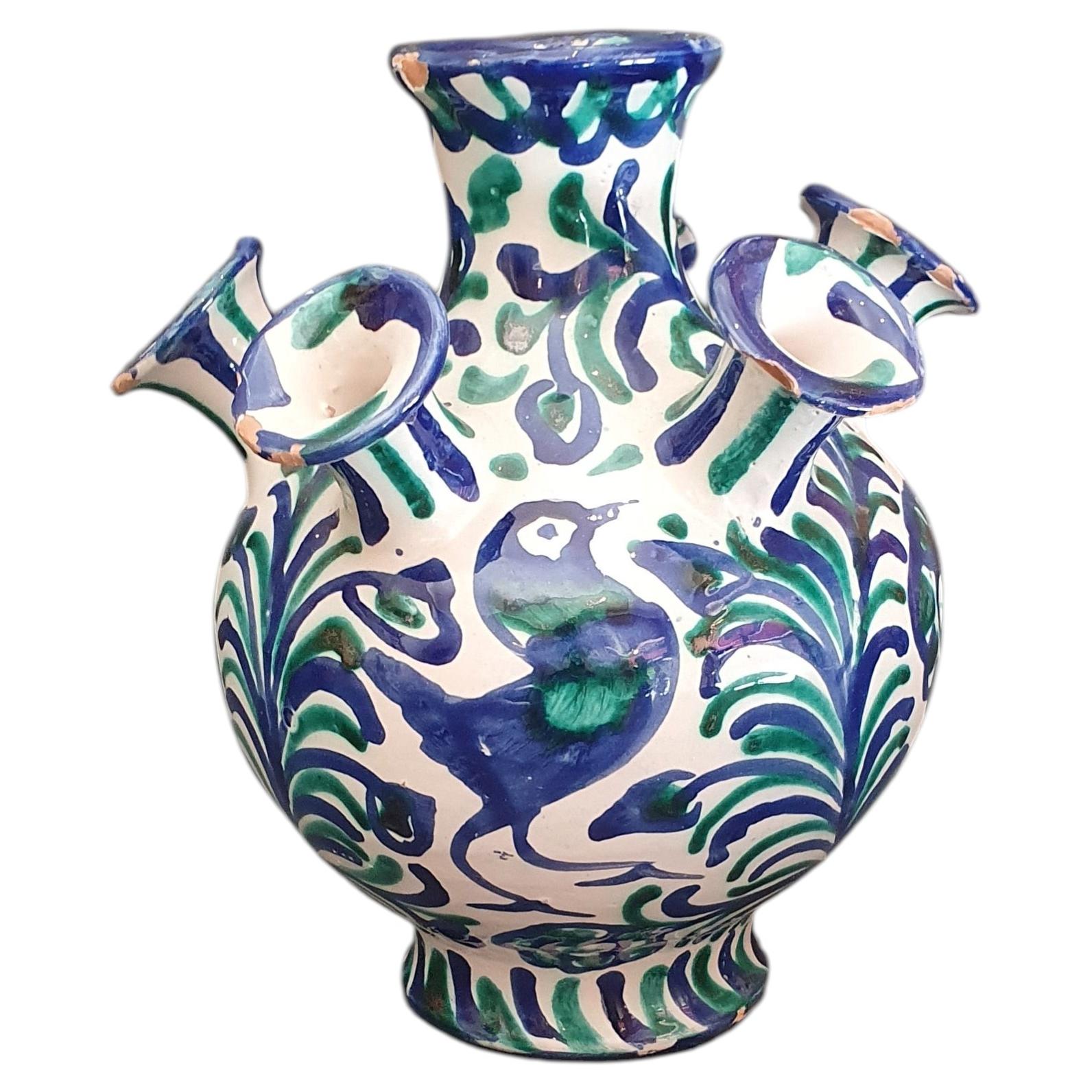 Ceramic water jug, pitcher or bottle from Granada - Fajalauza, 1920s or 1930s.
