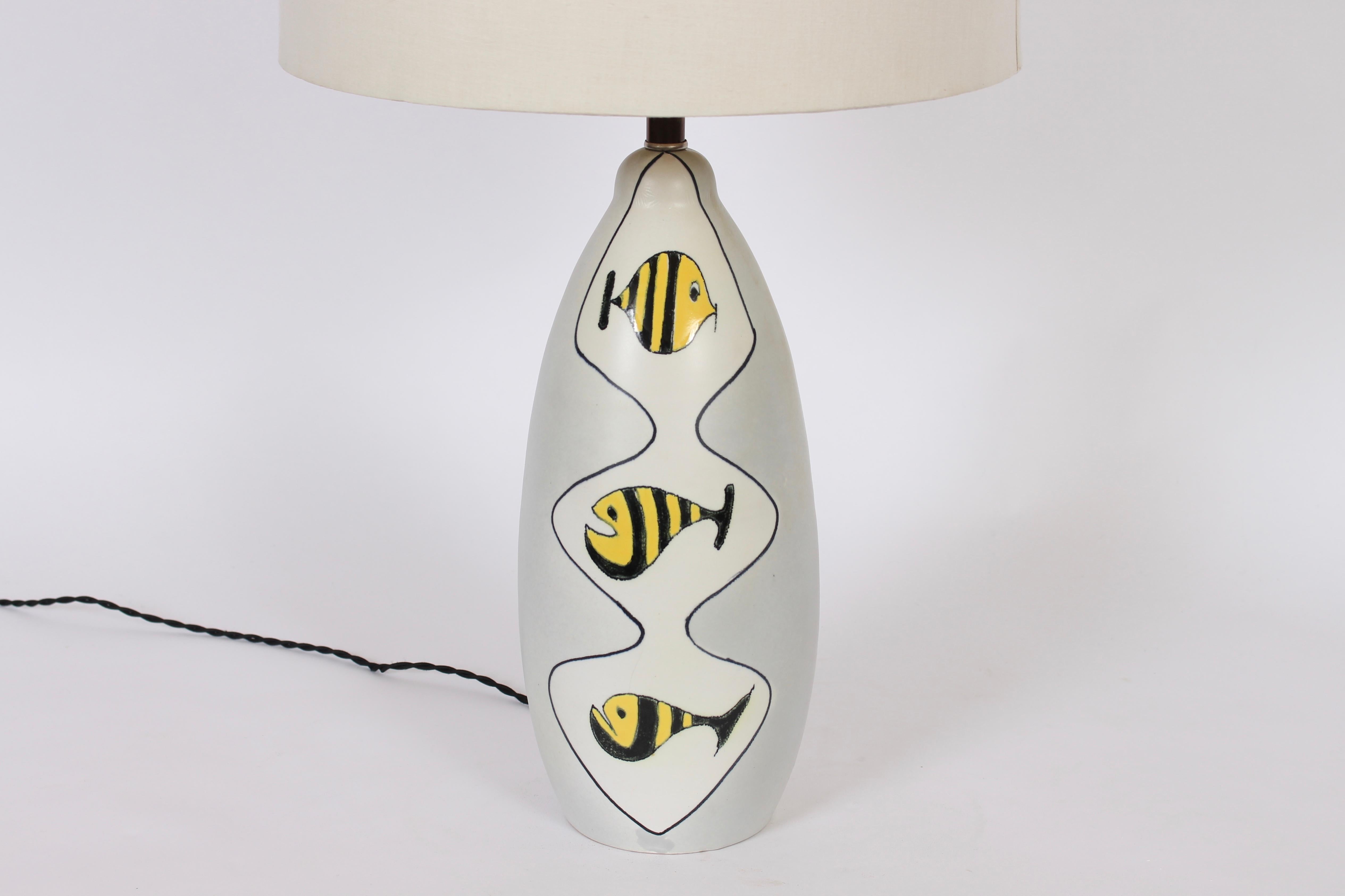 Bitossi Handbemalte Zebra-Fisch-Glasur-Keramiklampe mit drei gelben Streifen  (Glasiert) im Angebot