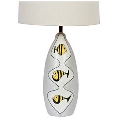 Bitossi Table Lamp, Matte Gray Pottery, Fish Design, Italy, 1950s