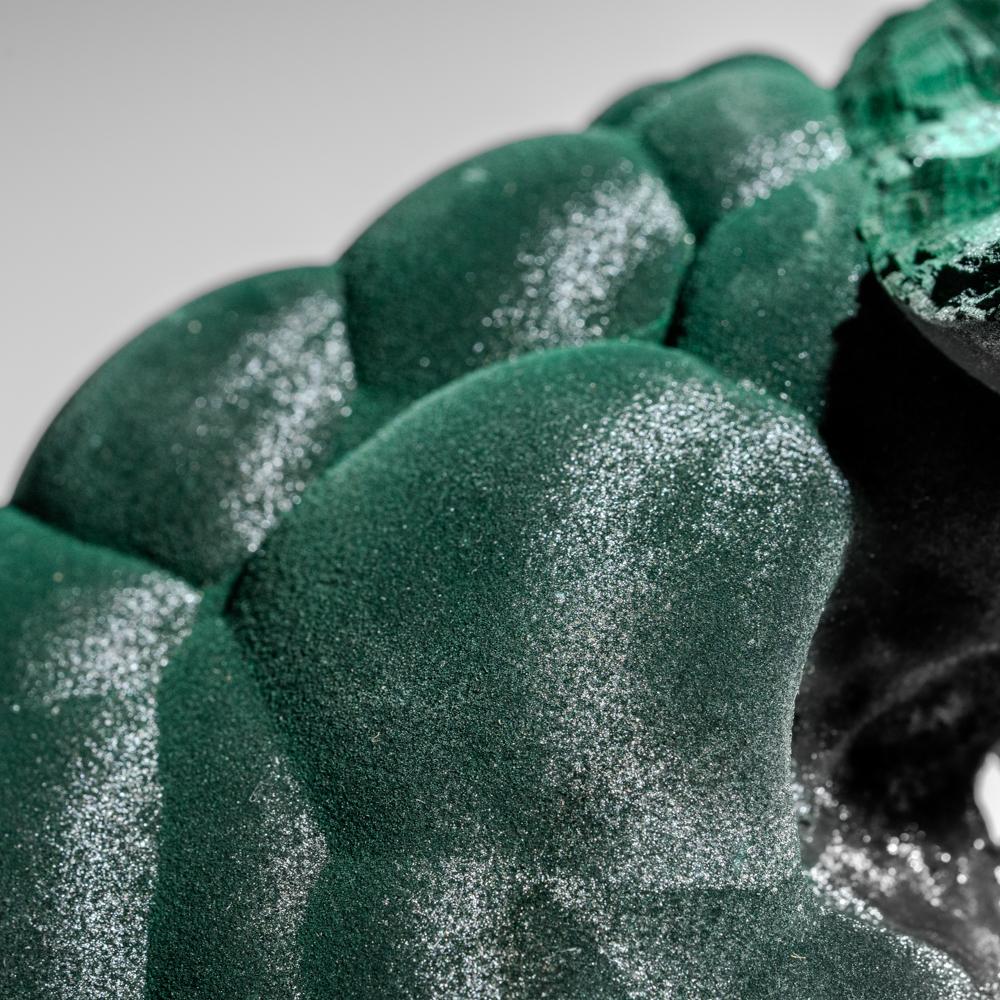 Dalla Shaba Copper Belt, provincia di Katanga (Shaba), Repubblica Democratica del Congo (Zaire) Una scultorea formazione botrioidale di solida malachite verde vellutata proveniente dalle famose miniere di rame di Shaba. Un bel colore verde brillante