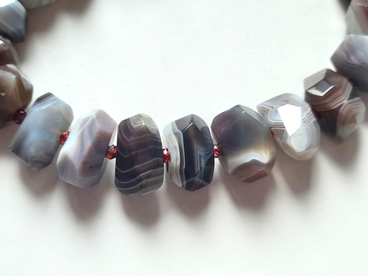 Bead Botswana Agate Garnet Necklace with Fire Agate Clasp For Sale
