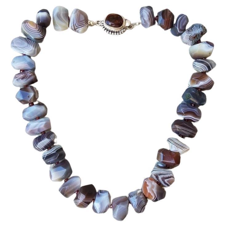 Botswana Agate Garnet Necklace with Fire Agate Clasp