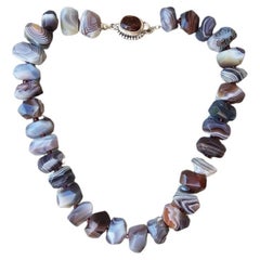 Vintage Botswana Agate Garnet Necklace with Fire Agate Clasp