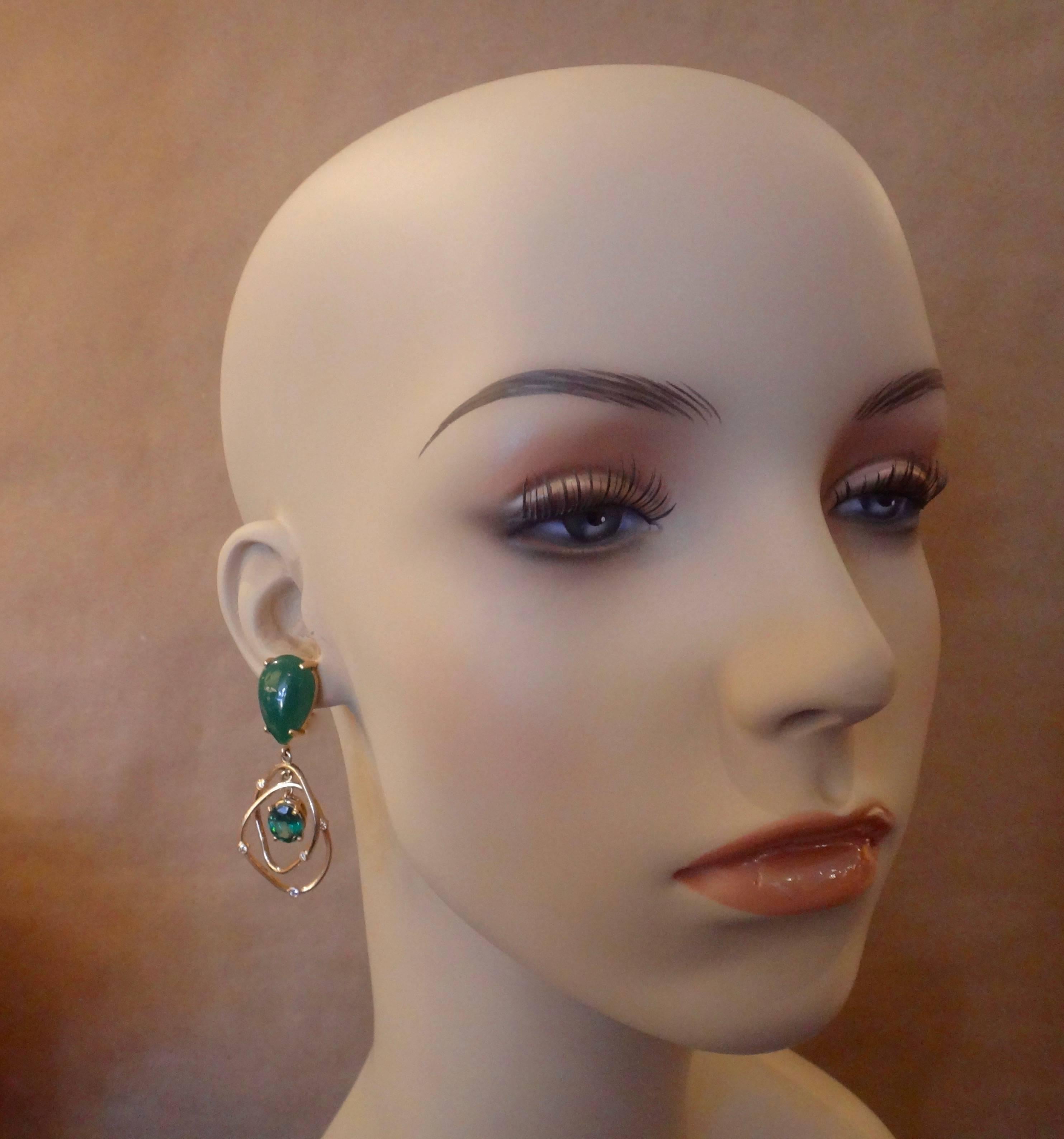 Women's Michael Kneebone Agate Topaz Diamond Yellow White Gold Kinetic Dangle Earrings