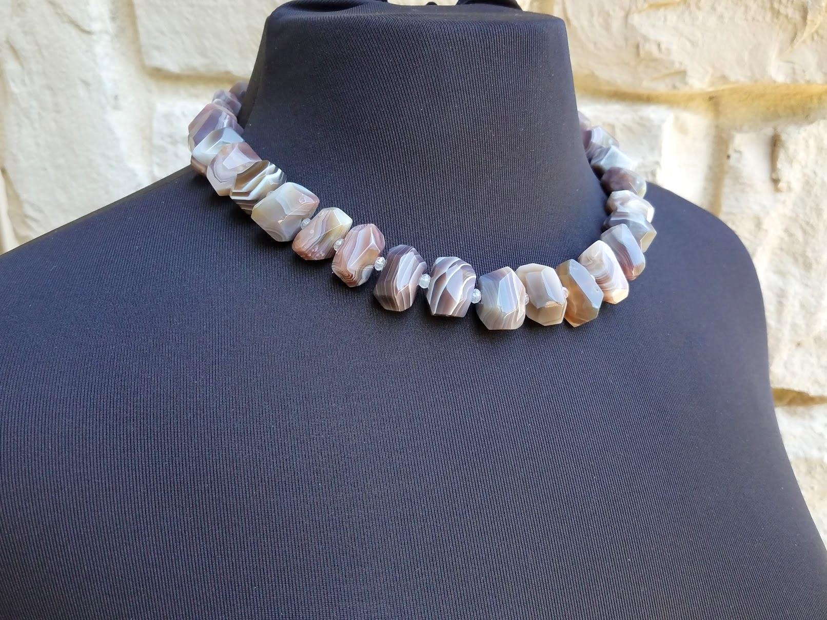 Bead Botswana Agate Necklace with Rock Crystal and Fire Agate
