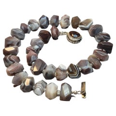 Botswana Agate Necklace with Rock Crystal and Fire Agate