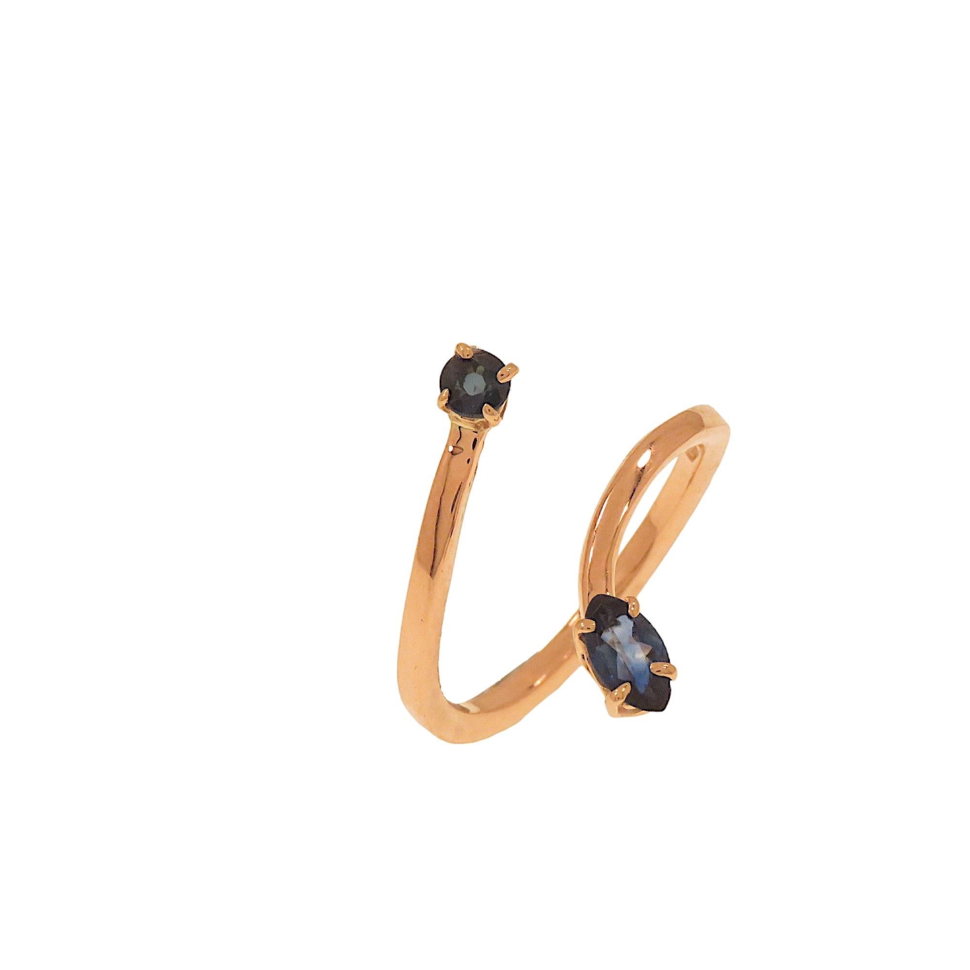 Mixed Cut Botta jewelry ring with blue sapphires in rose gold made in Italy For Sale