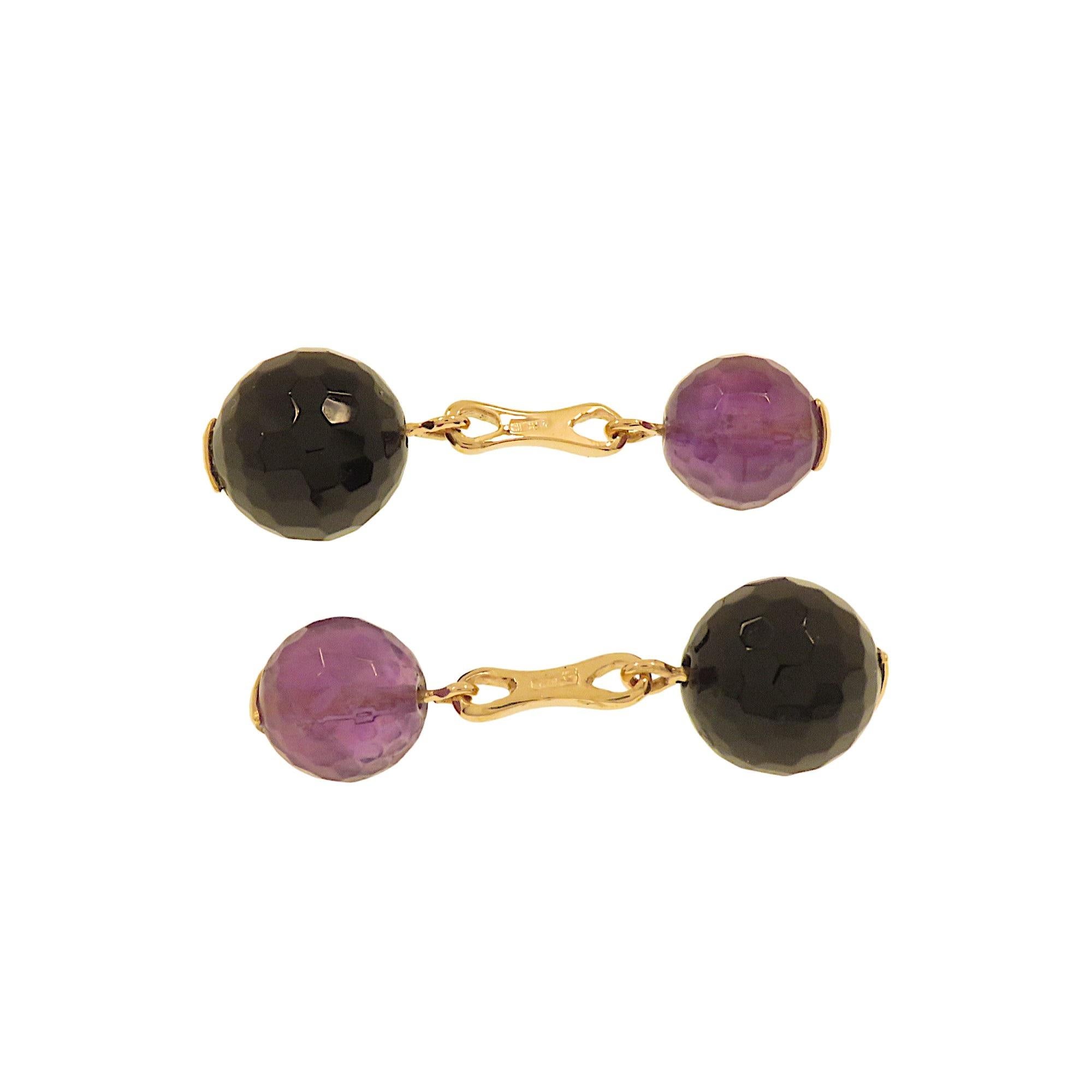 Contemporary Botta Jewelry cufflinks with onyx and amethyst in rose gold For Sale