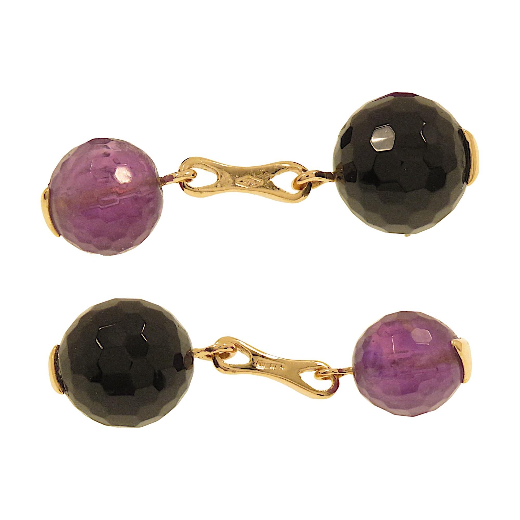 Bead Botta Jewelry cufflinks with onyx and amethyst in rose gold For Sale