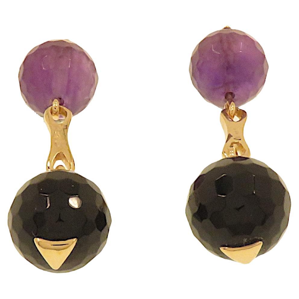 Botta Jewelry cufflinks with onyx and amethyst in rose gold For Sale