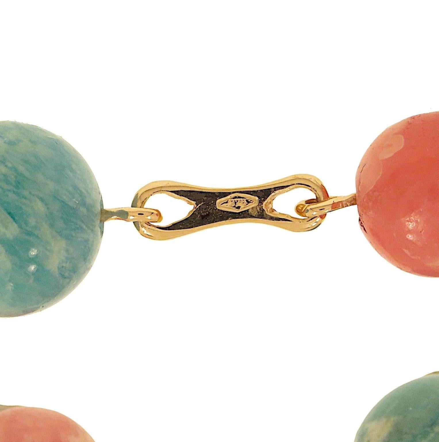 Bead Botta Jewelry cufflinks with rhodochrosite and amazonite in rose gold For Sale