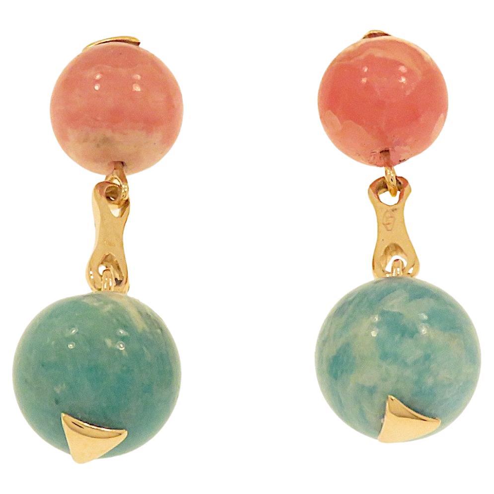 Botta Jewelry cufflinks with rhodochrosite and amazonite in rose gold For Sale