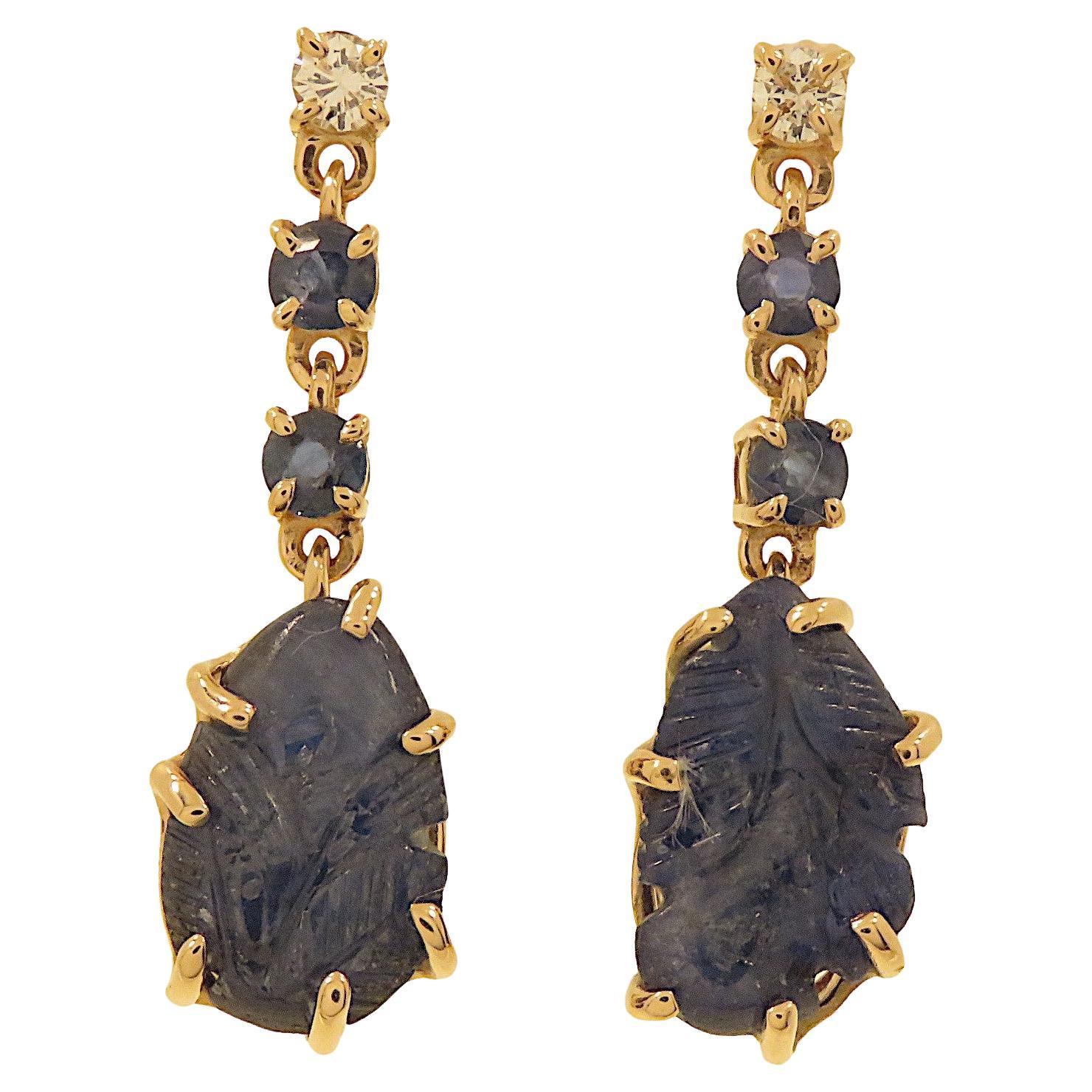 Boucles d'oreilles Botta avec diamants et saphirs bleus en or rose en vente