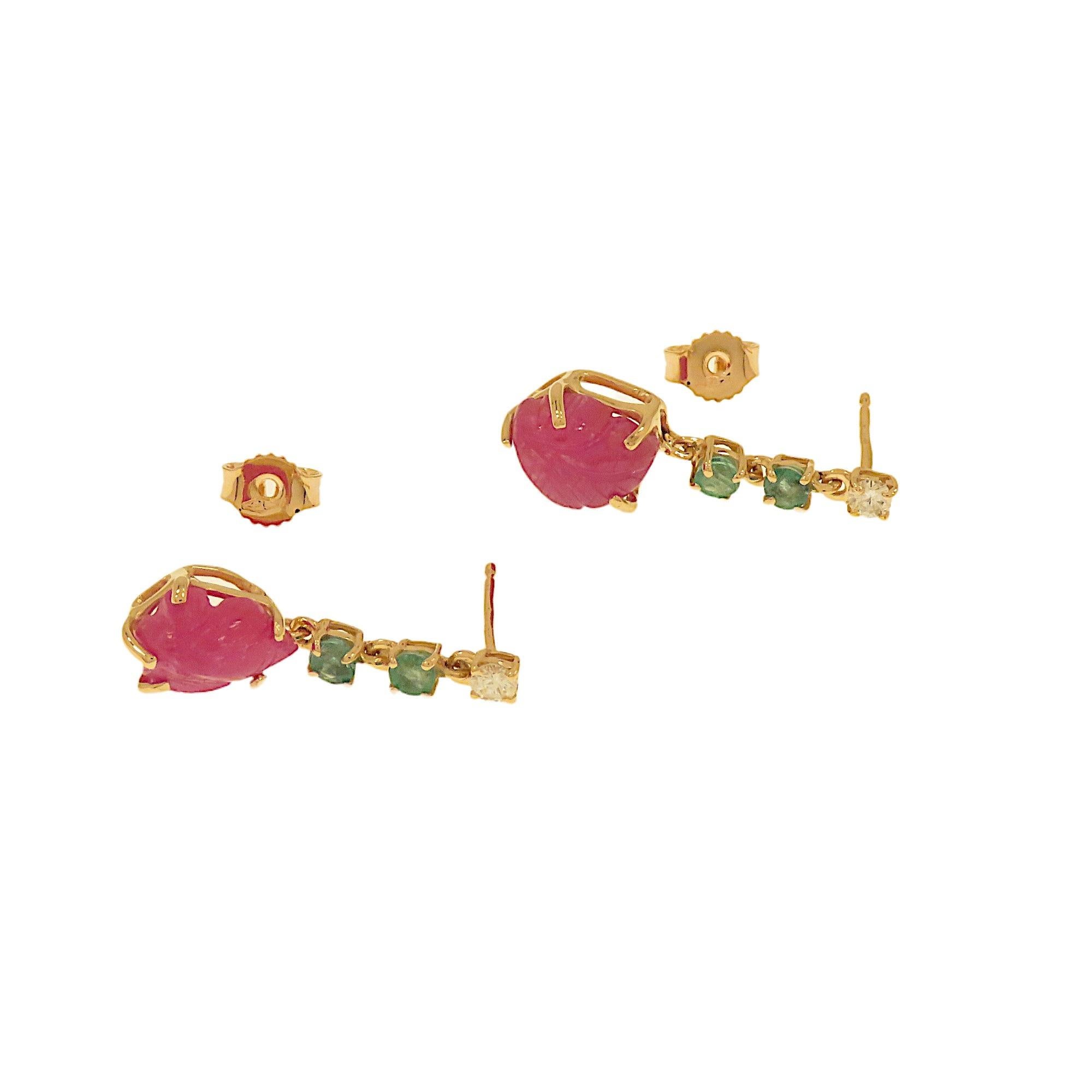 Contemporain Botta gioielli orecchini con diamanti rubini e smeraldi en Oro rosa en vente