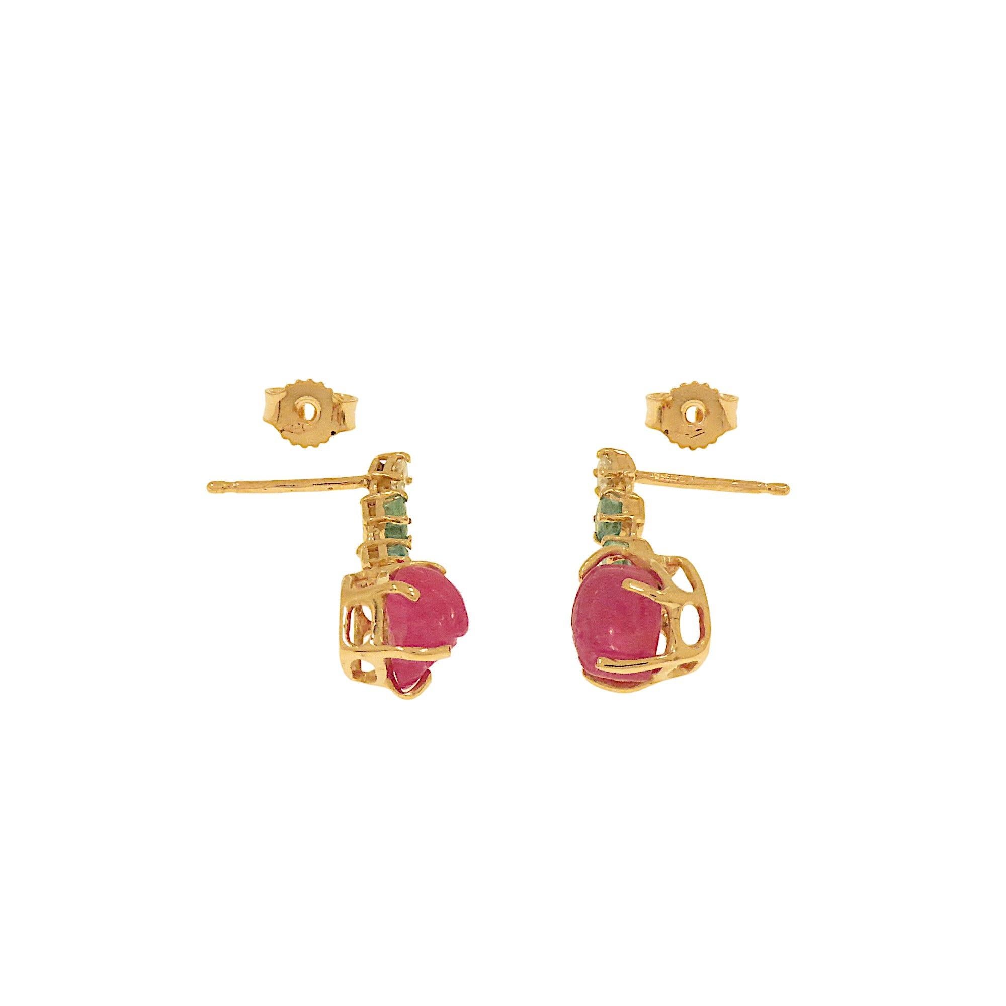 Taille mixte Botta gioielli orecchini con diamanti rubini e smeraldi en Oro rosa en vente