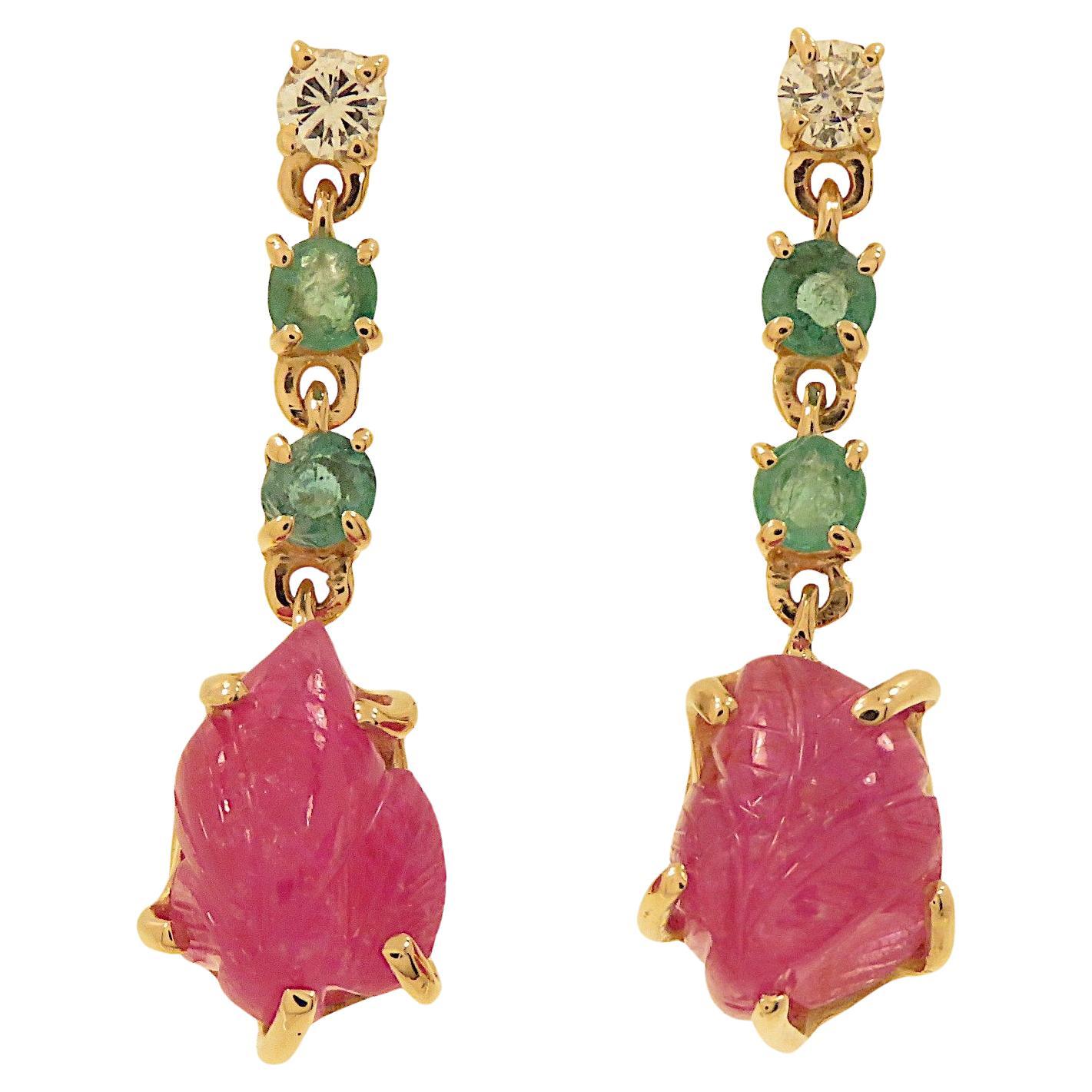 Botta gioielli orecchini con diamanti rubini e smeraldi in oro rosa For Sale