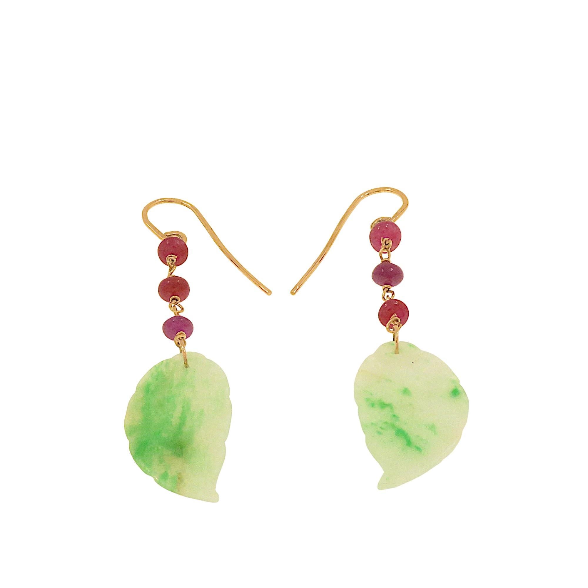Mixed Cut Botta jewelry earrings with green jade rubies in rose gold For Sale