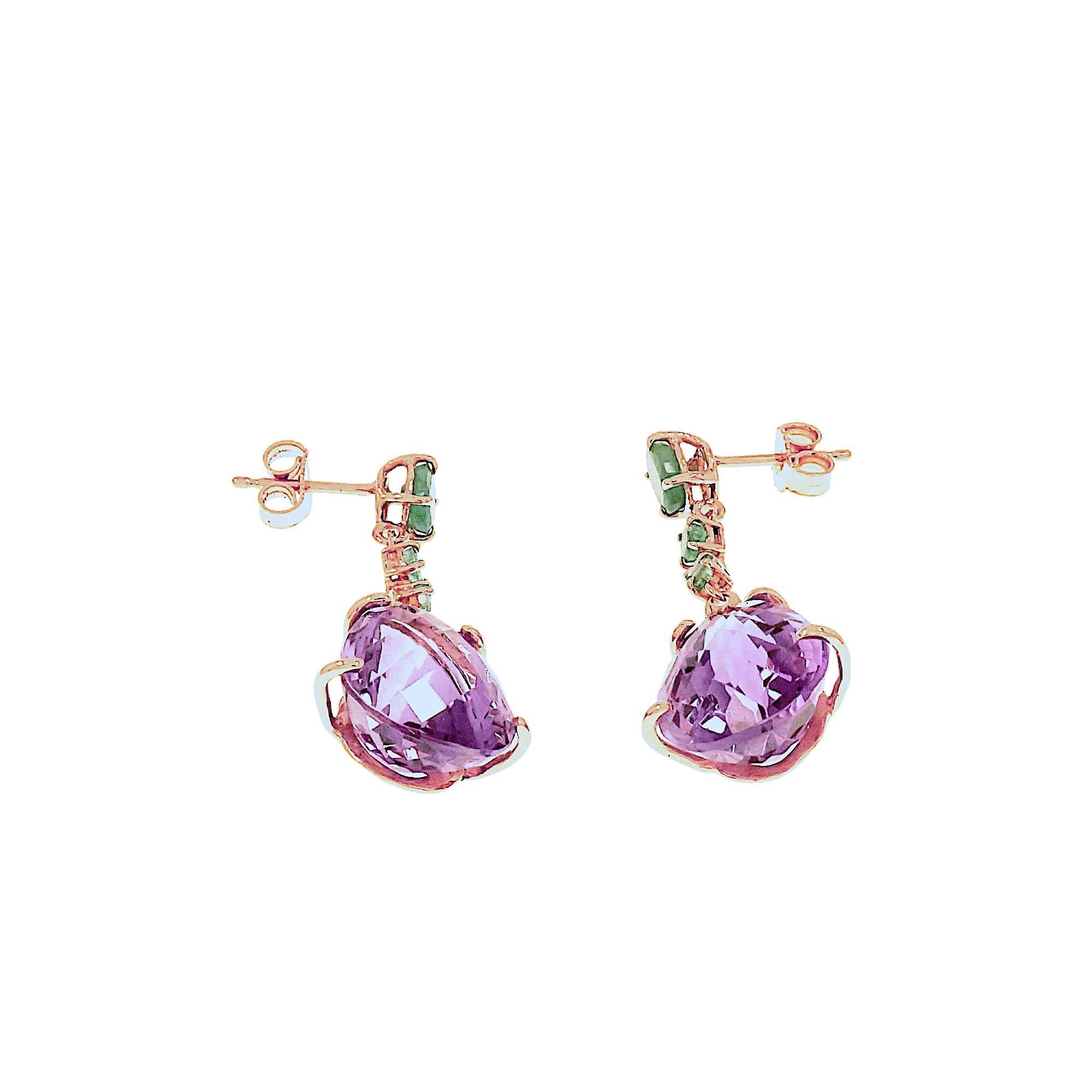 Taille brillant Boucles d'oreilles Botta avec émeraudes et améthystes en or rose en vente